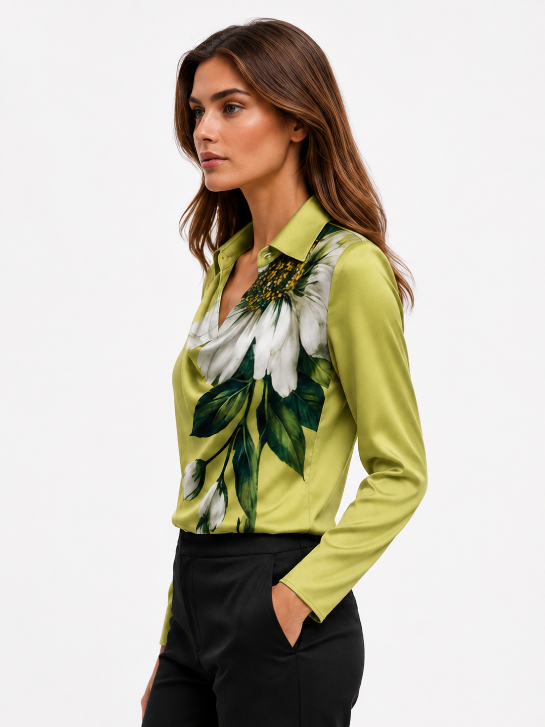 Green Floral Long Sleeve Blouse