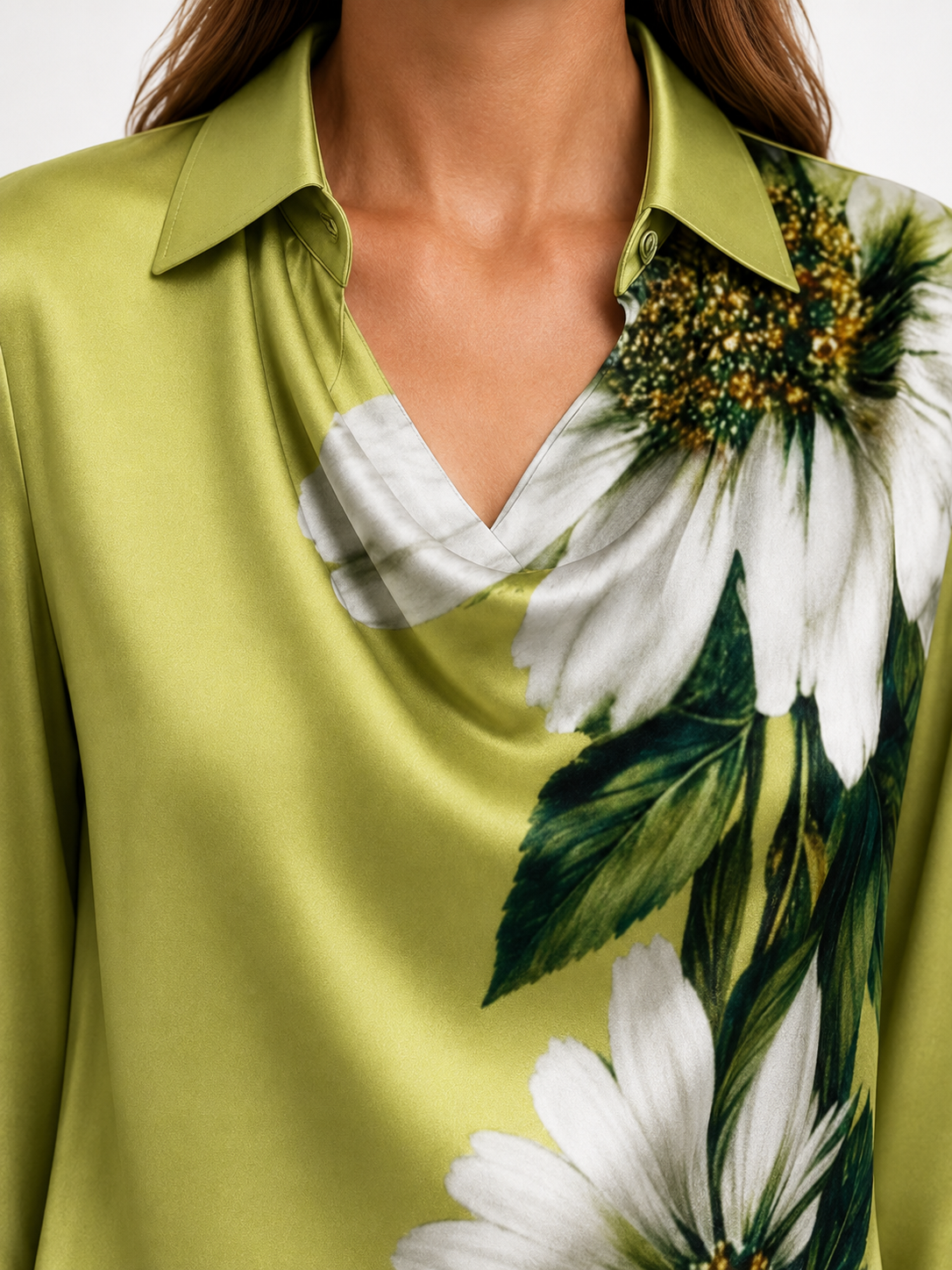 Green Floral Long Sleeve Blouse