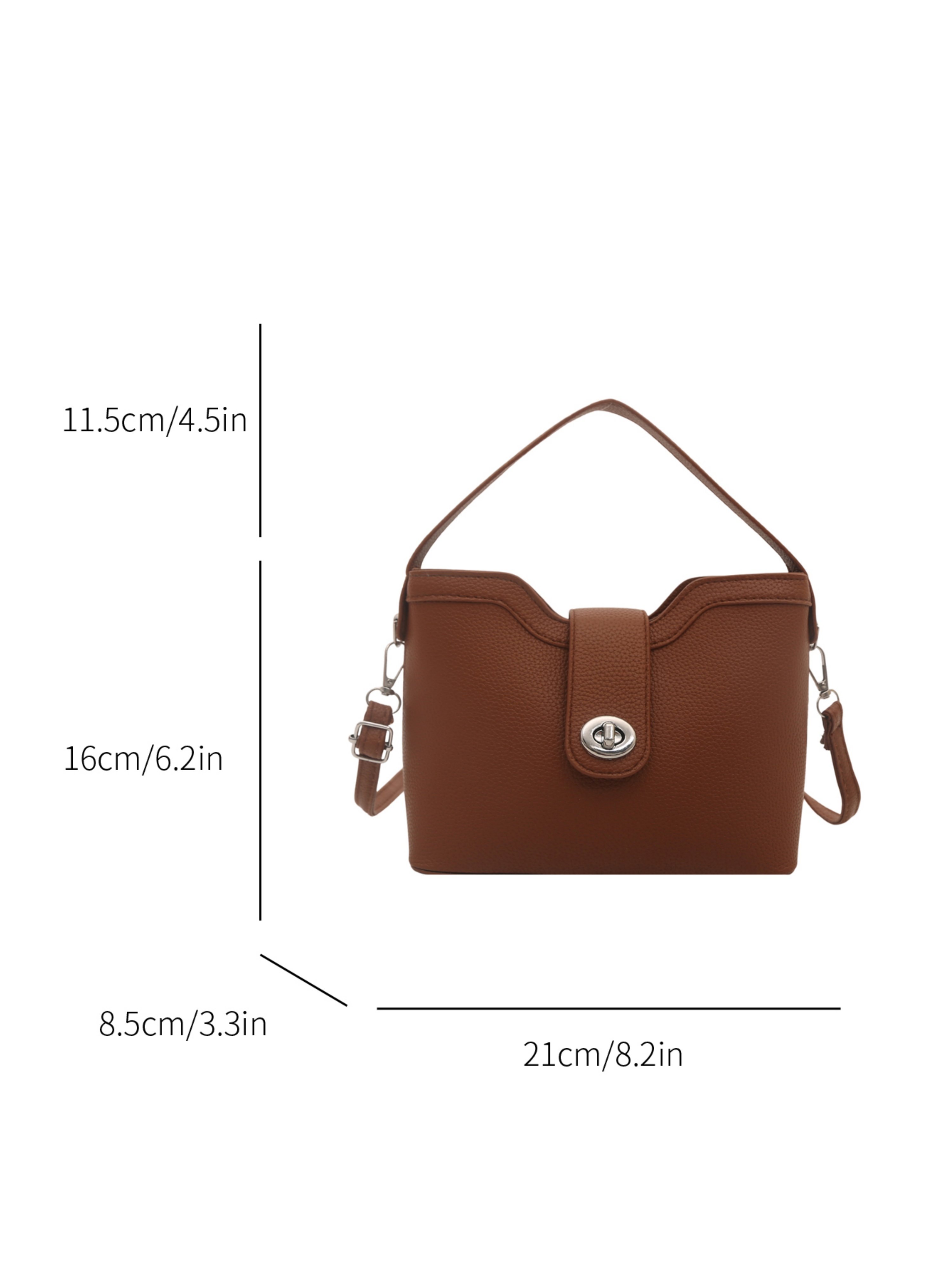 Brown Texture Handbag with Magnetic Closure