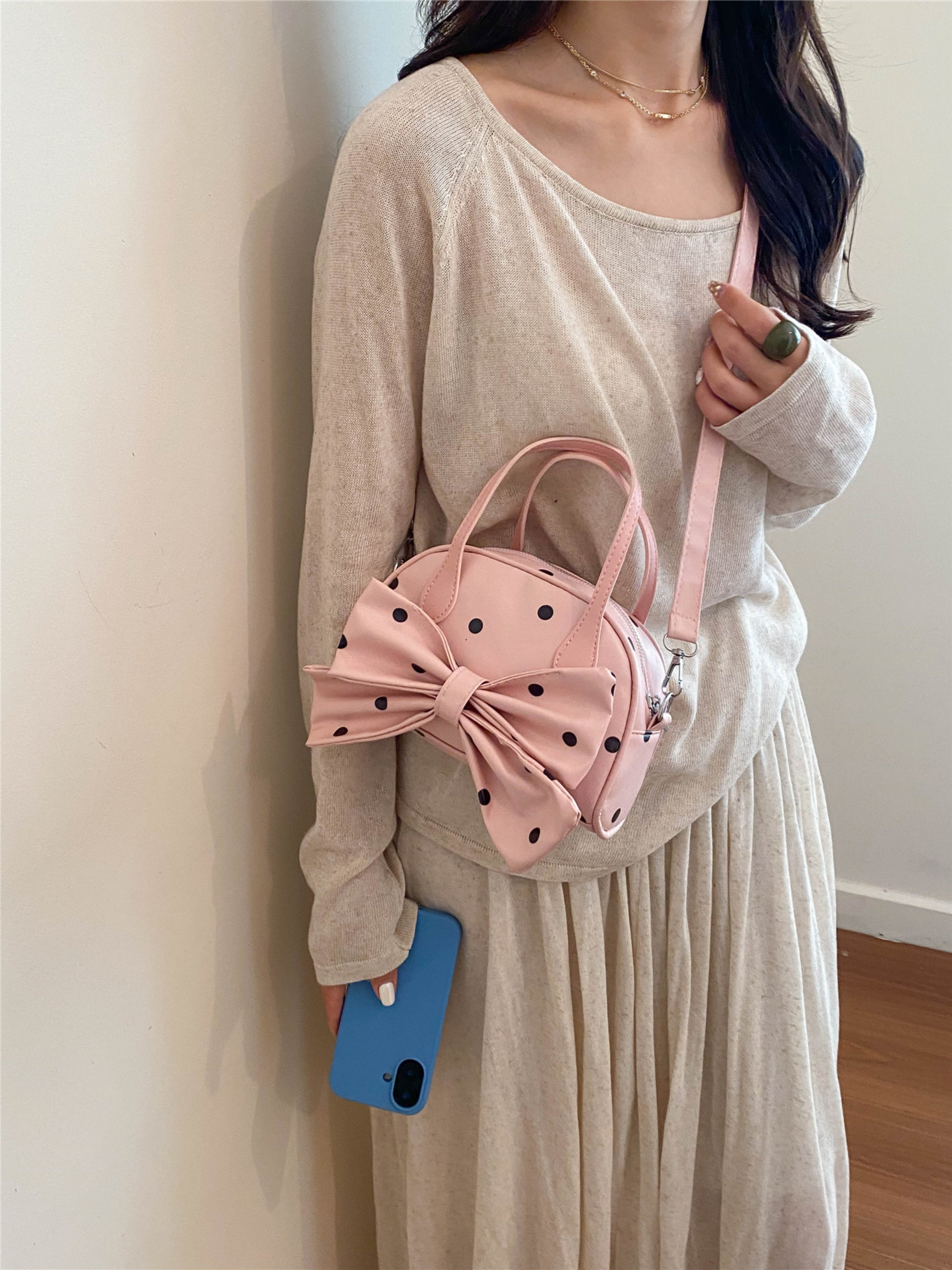 Pink Printed Handbag with Zip