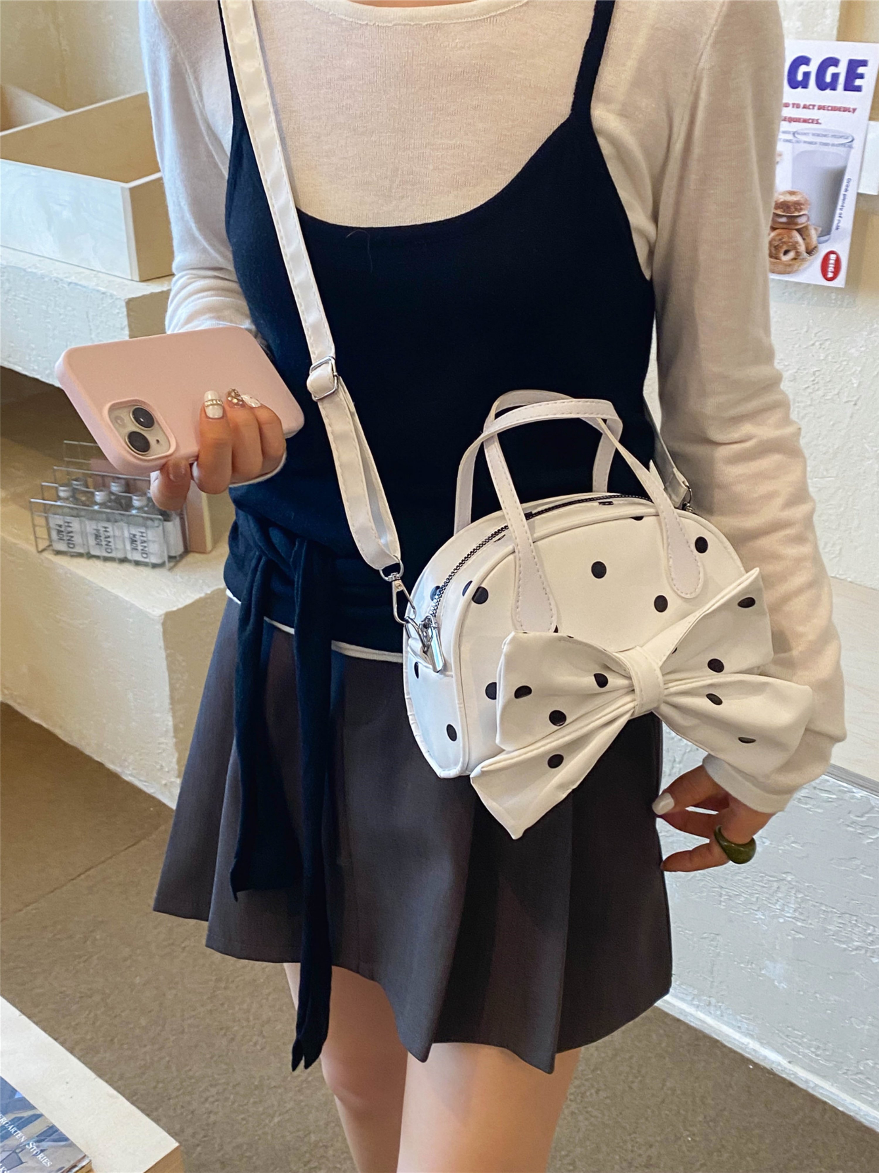 White Printed Handbag with Zip