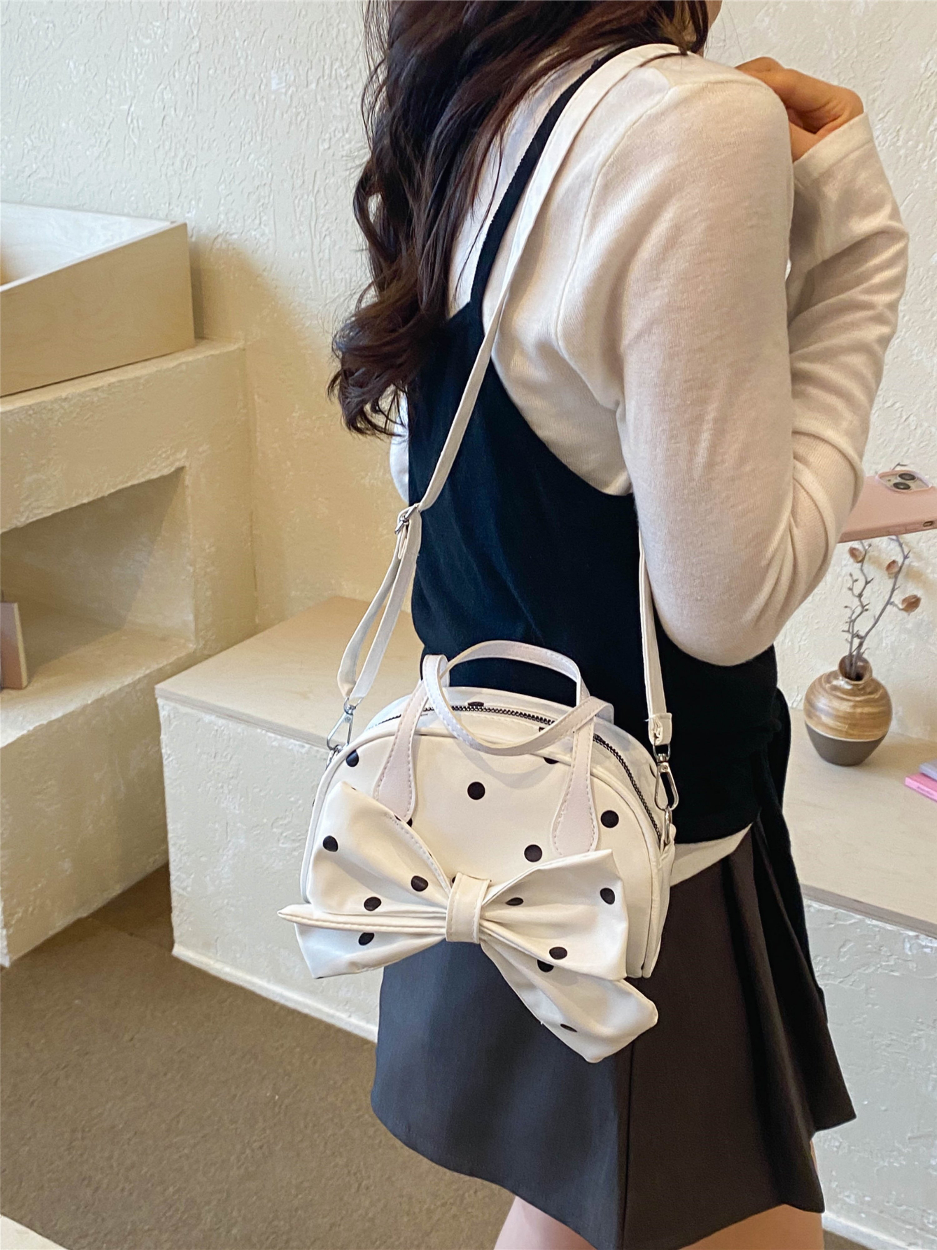 White Printed Handbag with Zip