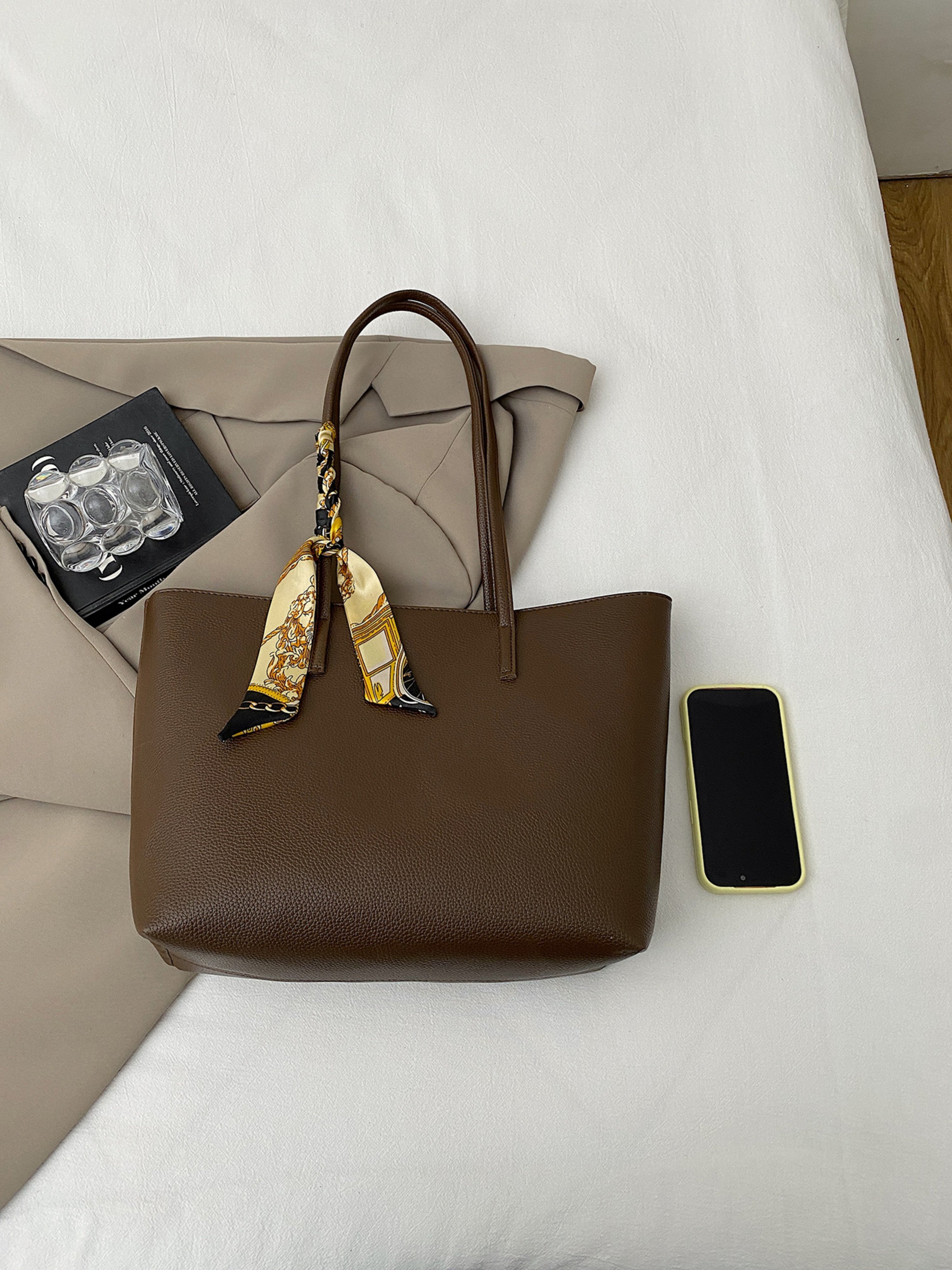 Coffee Brown Solid Shoulder Bag with Zip