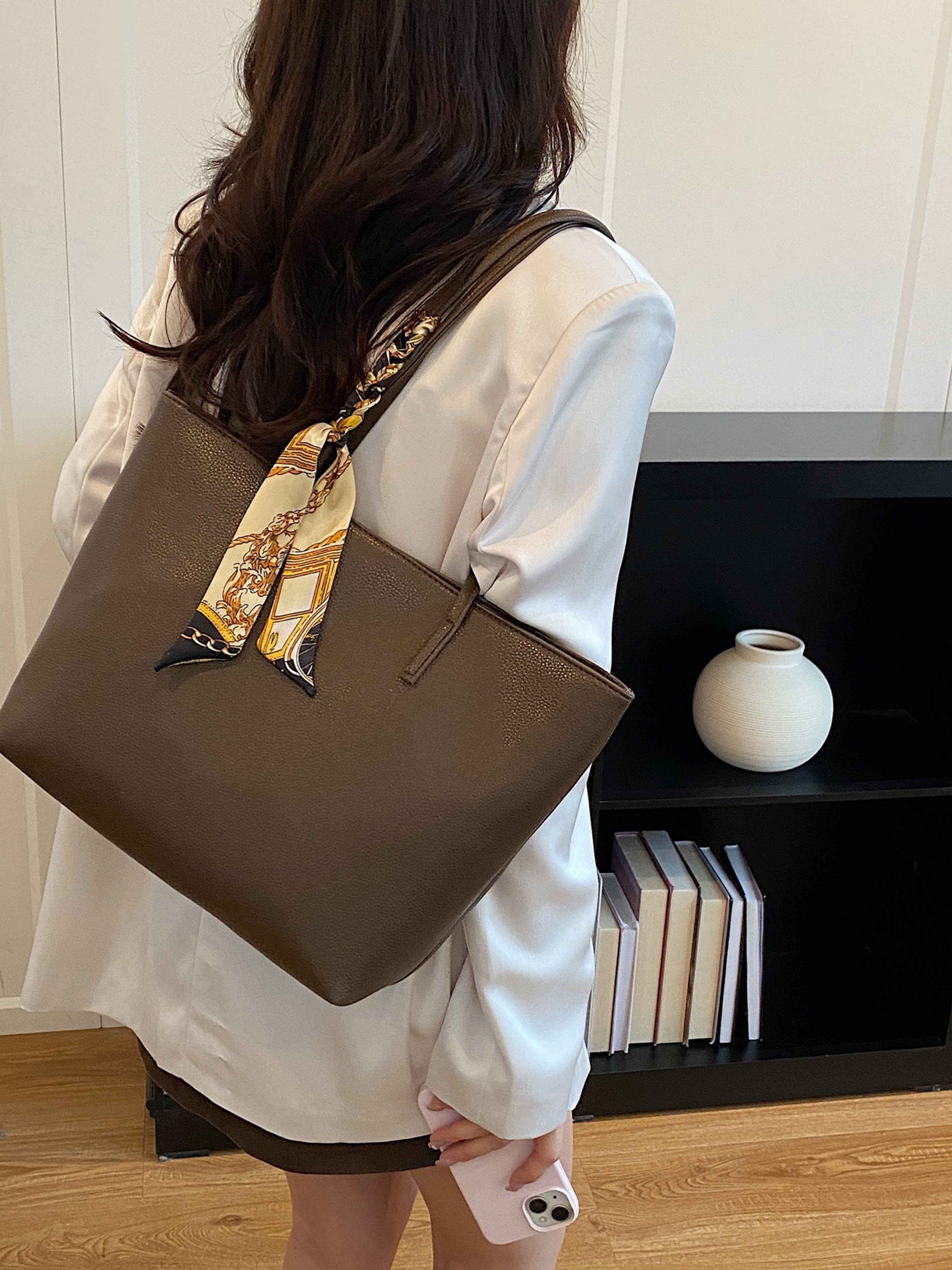 Coffee Brown Solid Shoulder Bag with Zip