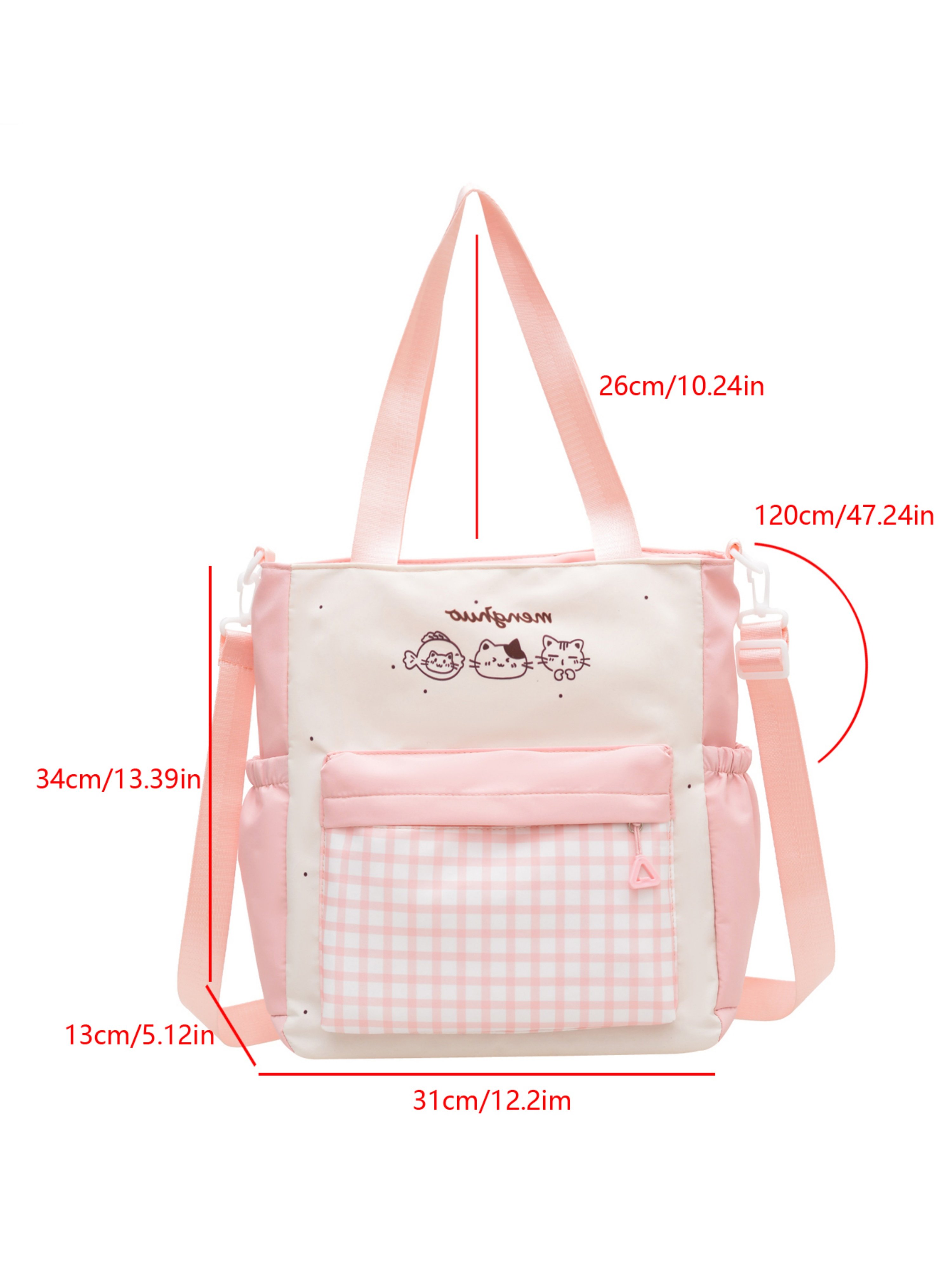 Pink Checked Shoulder Bag with Zip