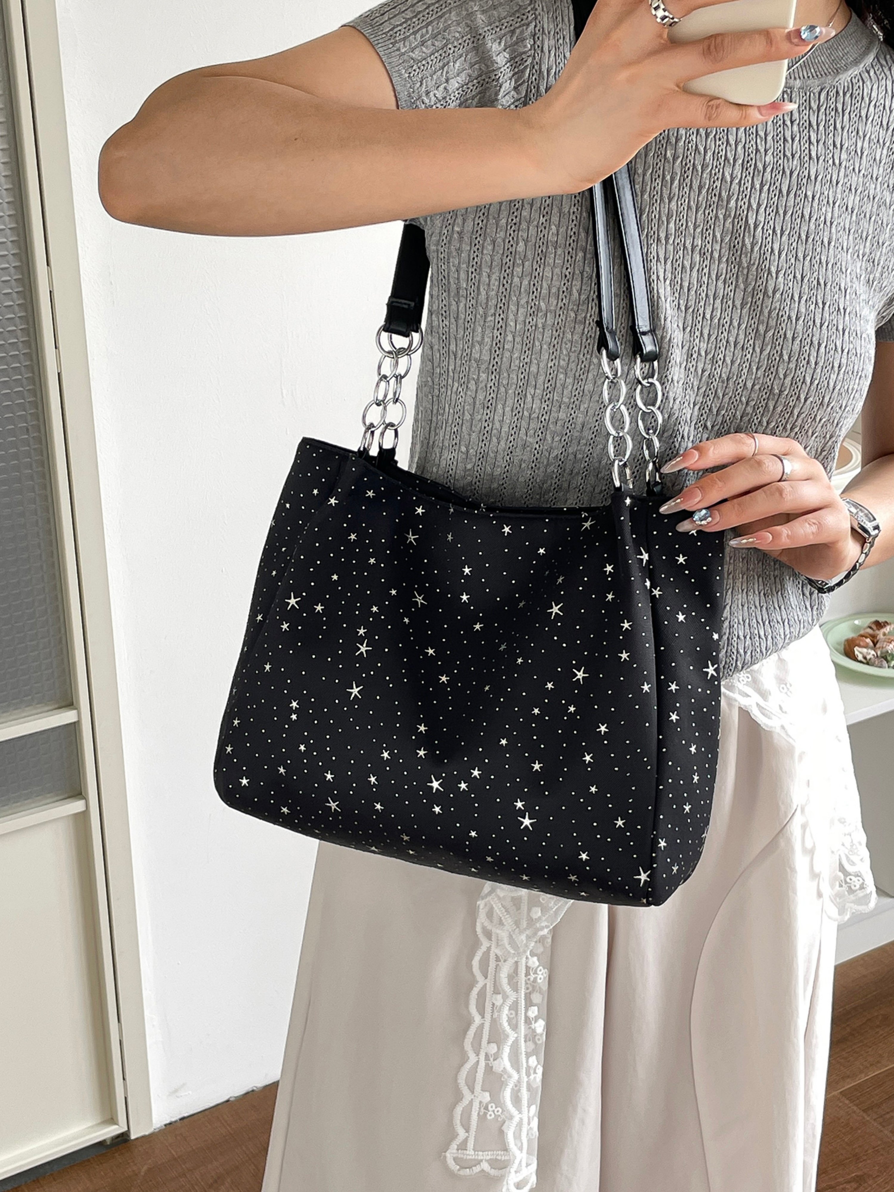 Black Printed Shoulder Bag with Zip