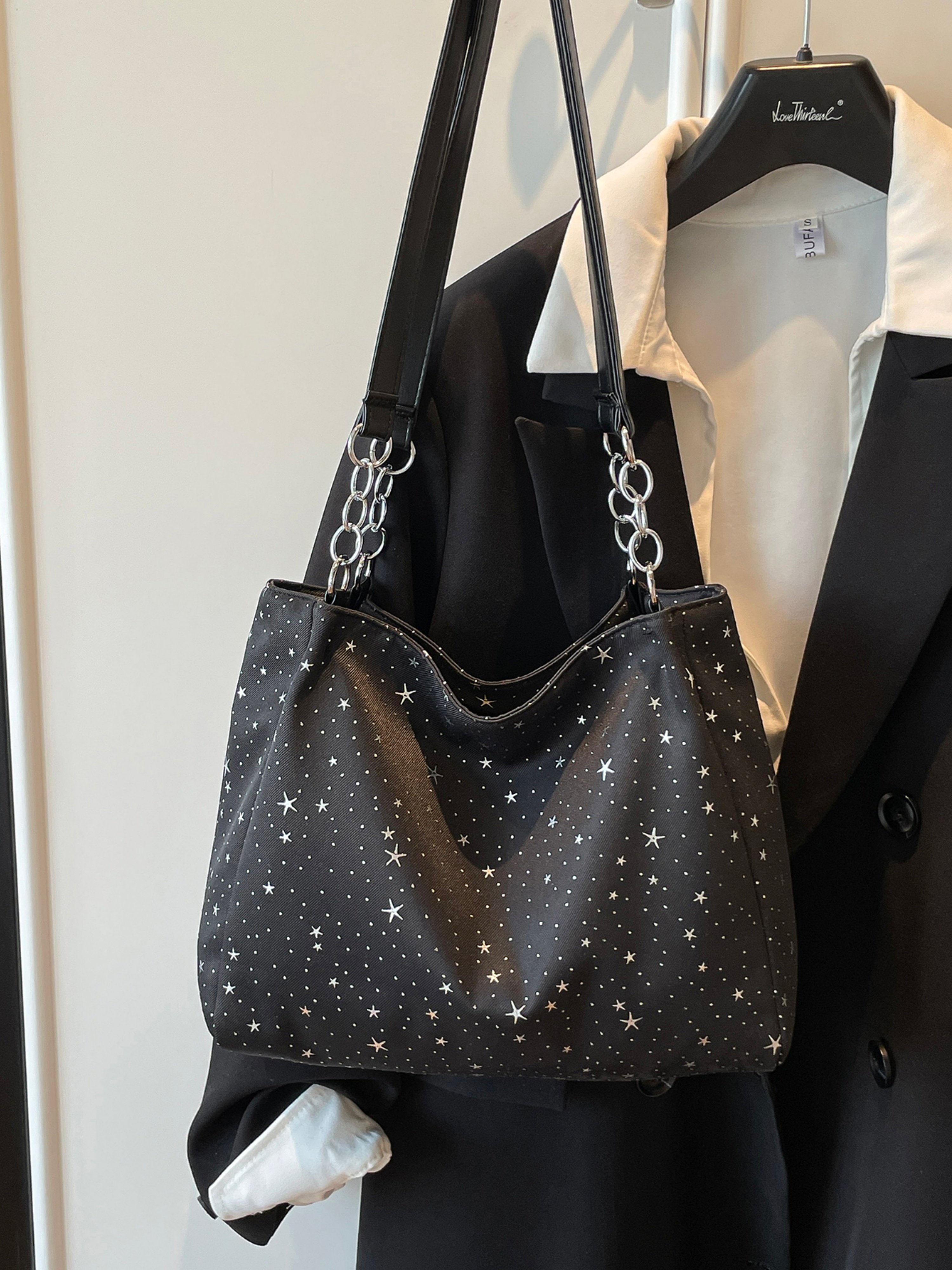 Black Printed Shoulder Bag with Zip