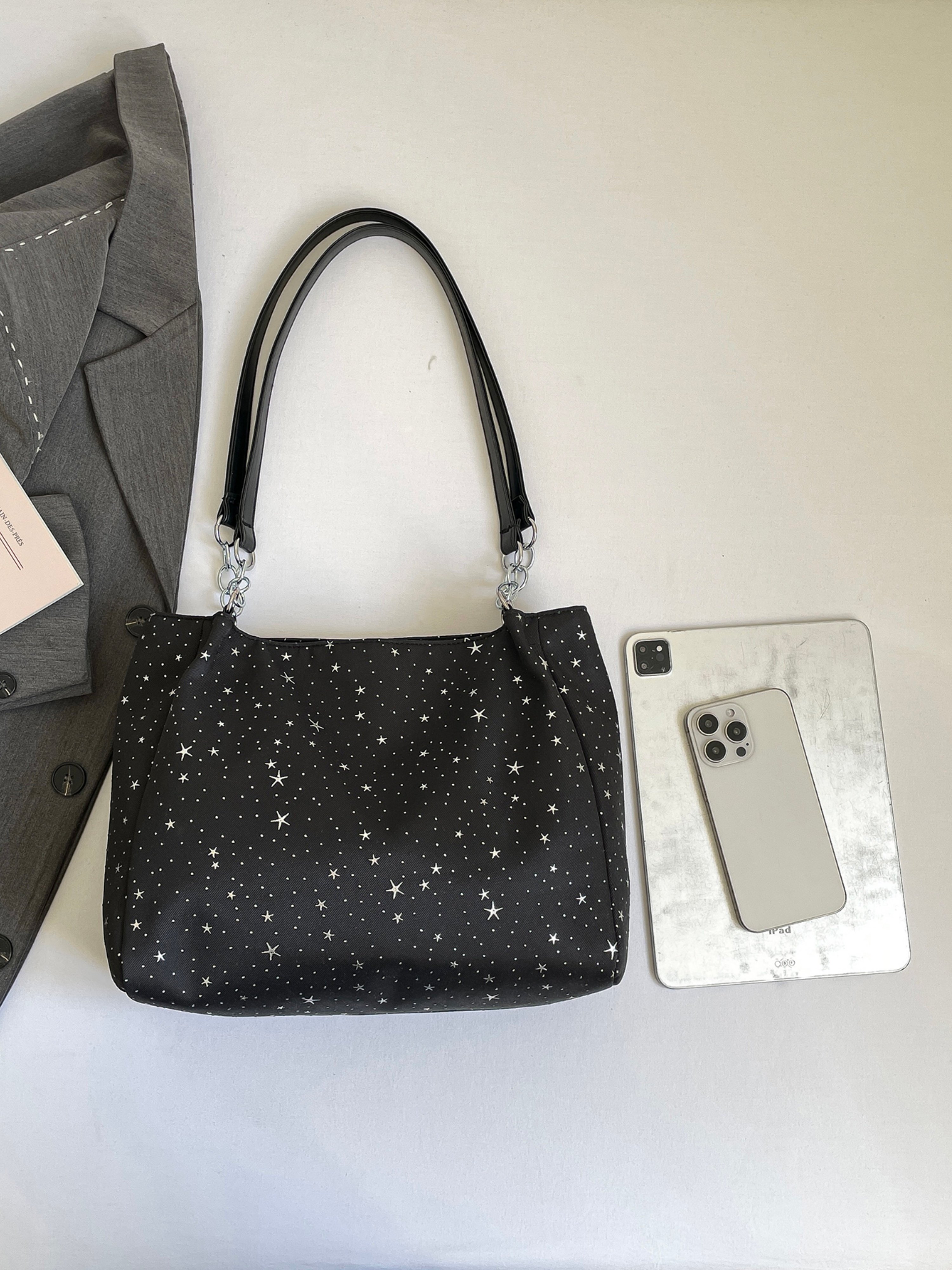 Black Printed Shoulder Bag with Zip