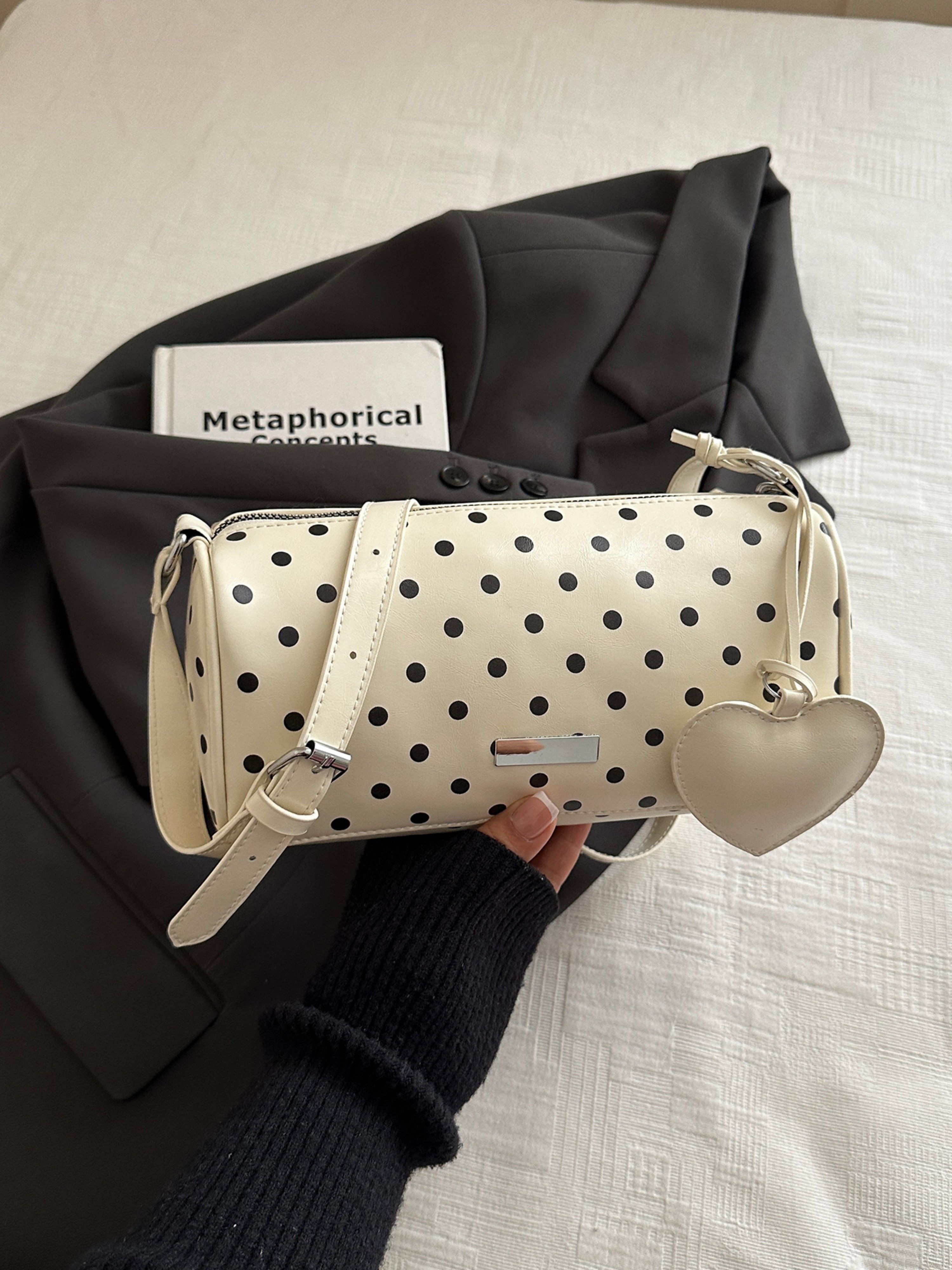 White Printed Shoulder Bag with Zip