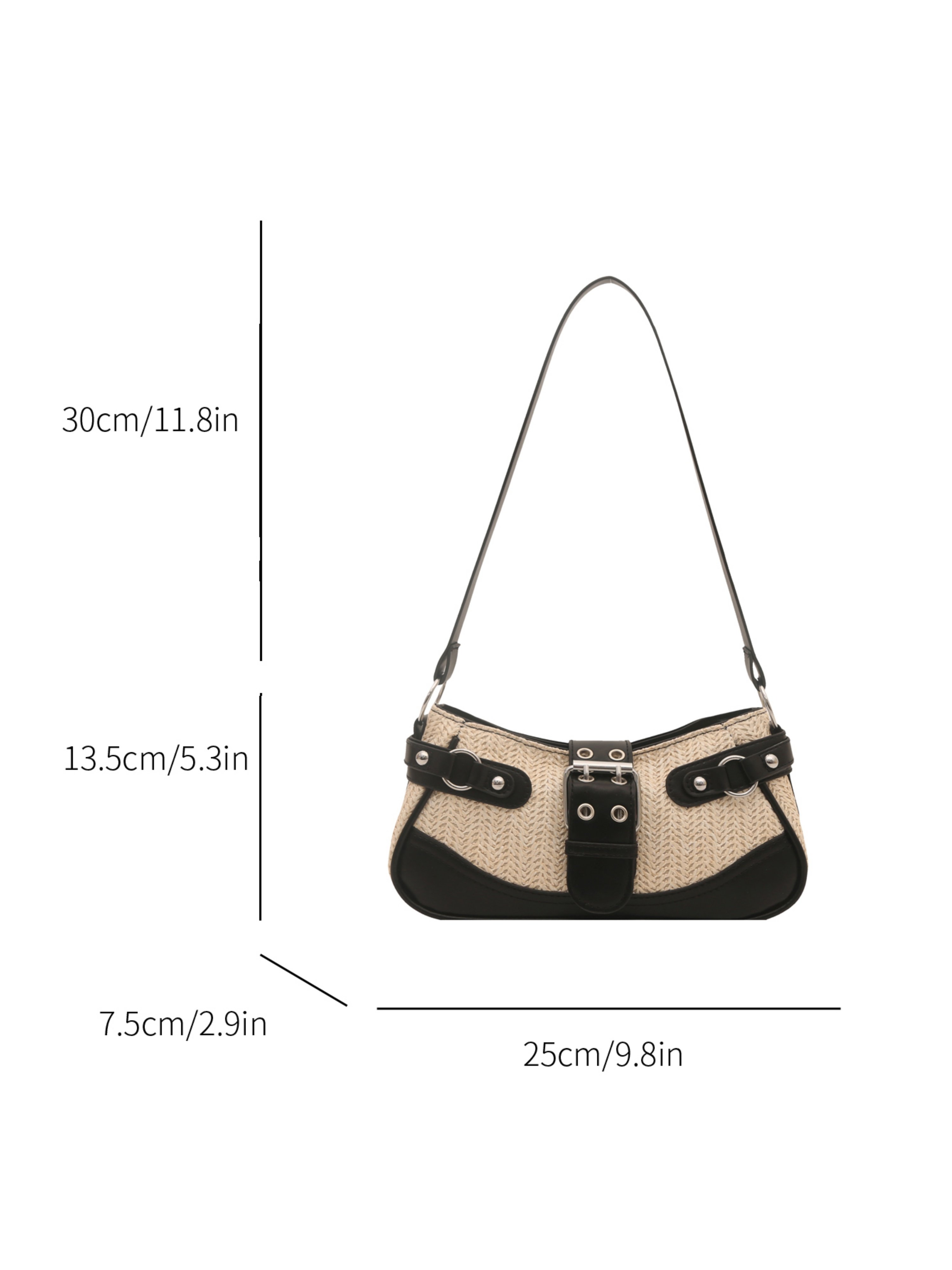 Black Texture Shoulder Bag with Zip