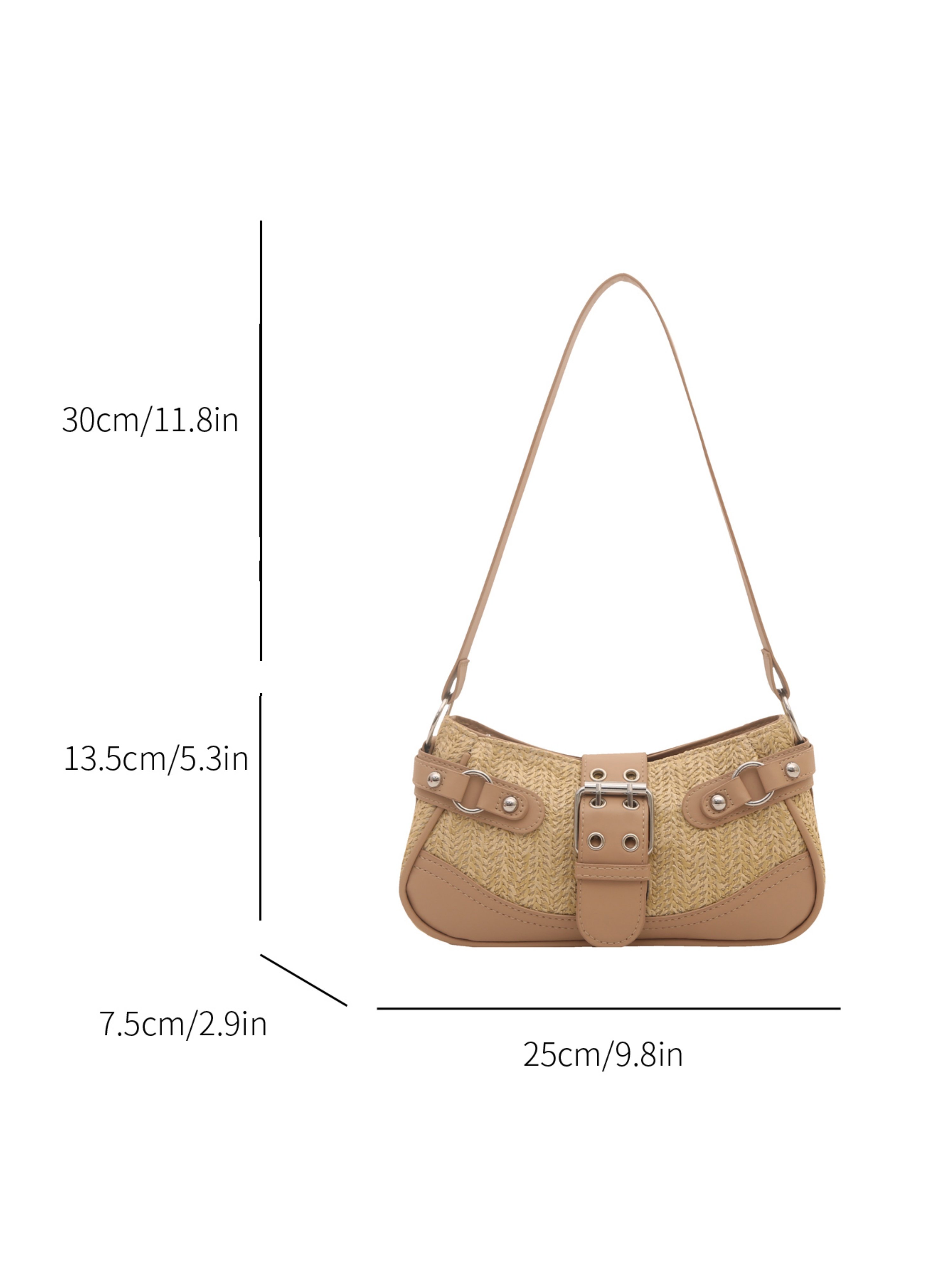 Khaki Texture Shoulder Bag with Zip