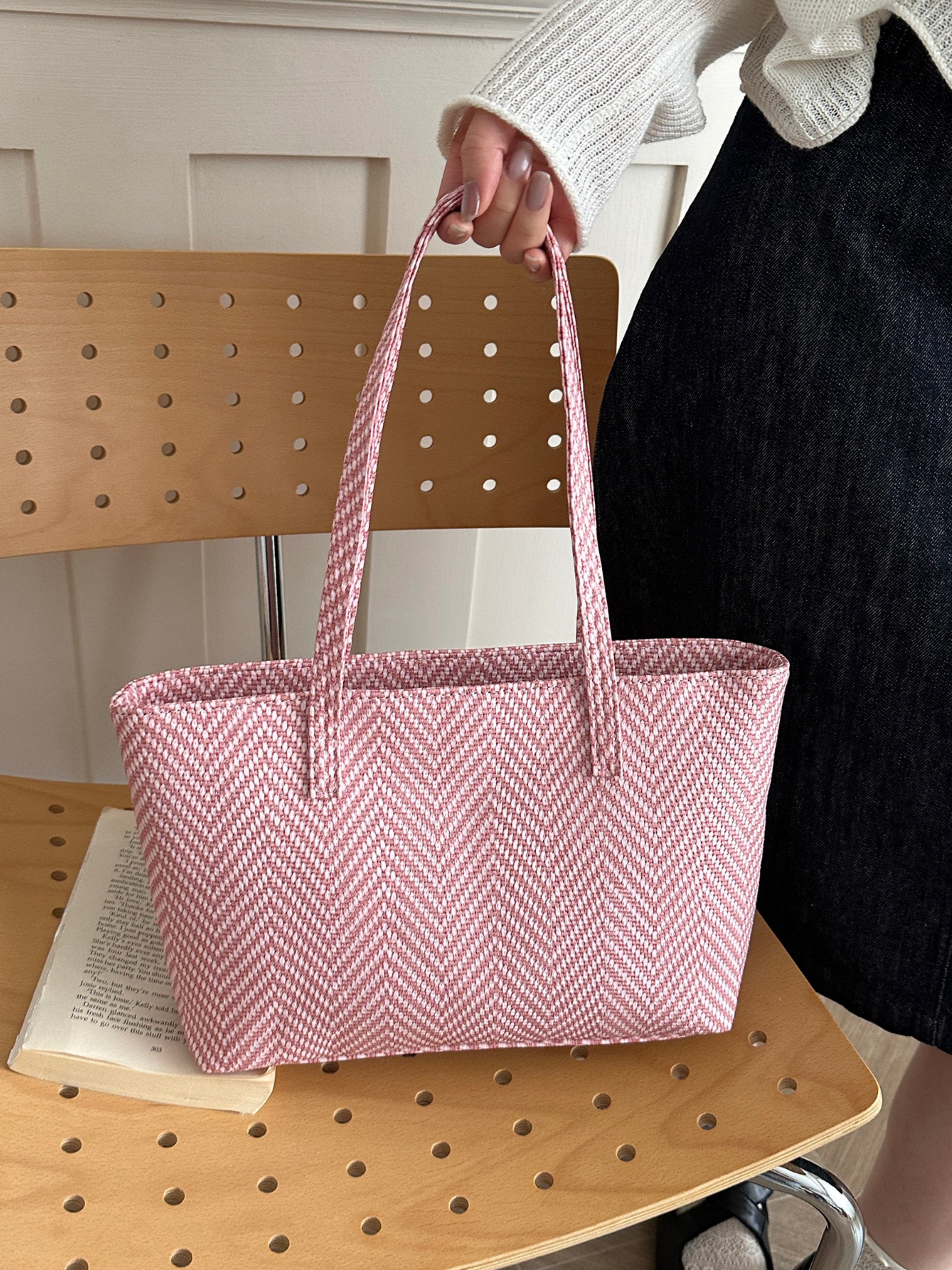 Pink Texture Shoulder Bag with Zip