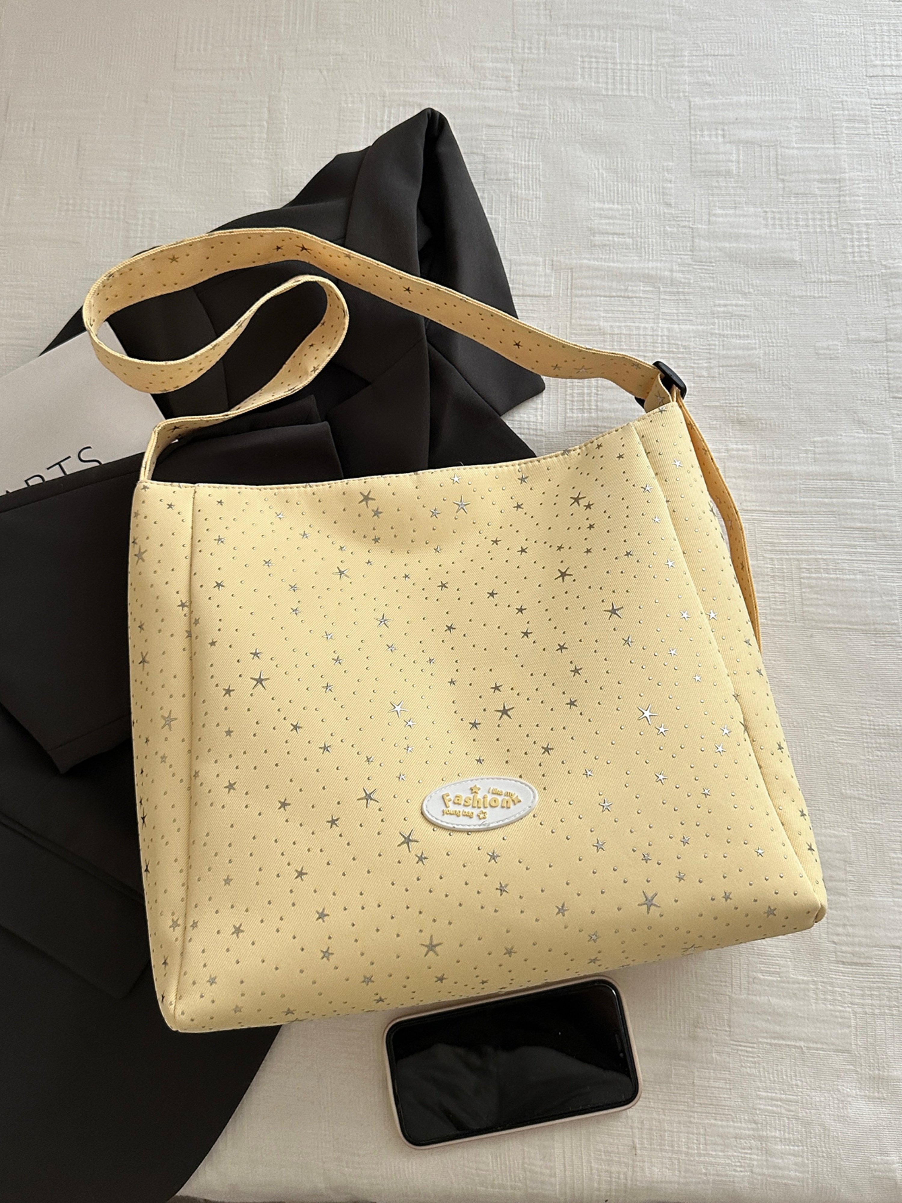 Yellow Printed Shoulder Bag with Zip