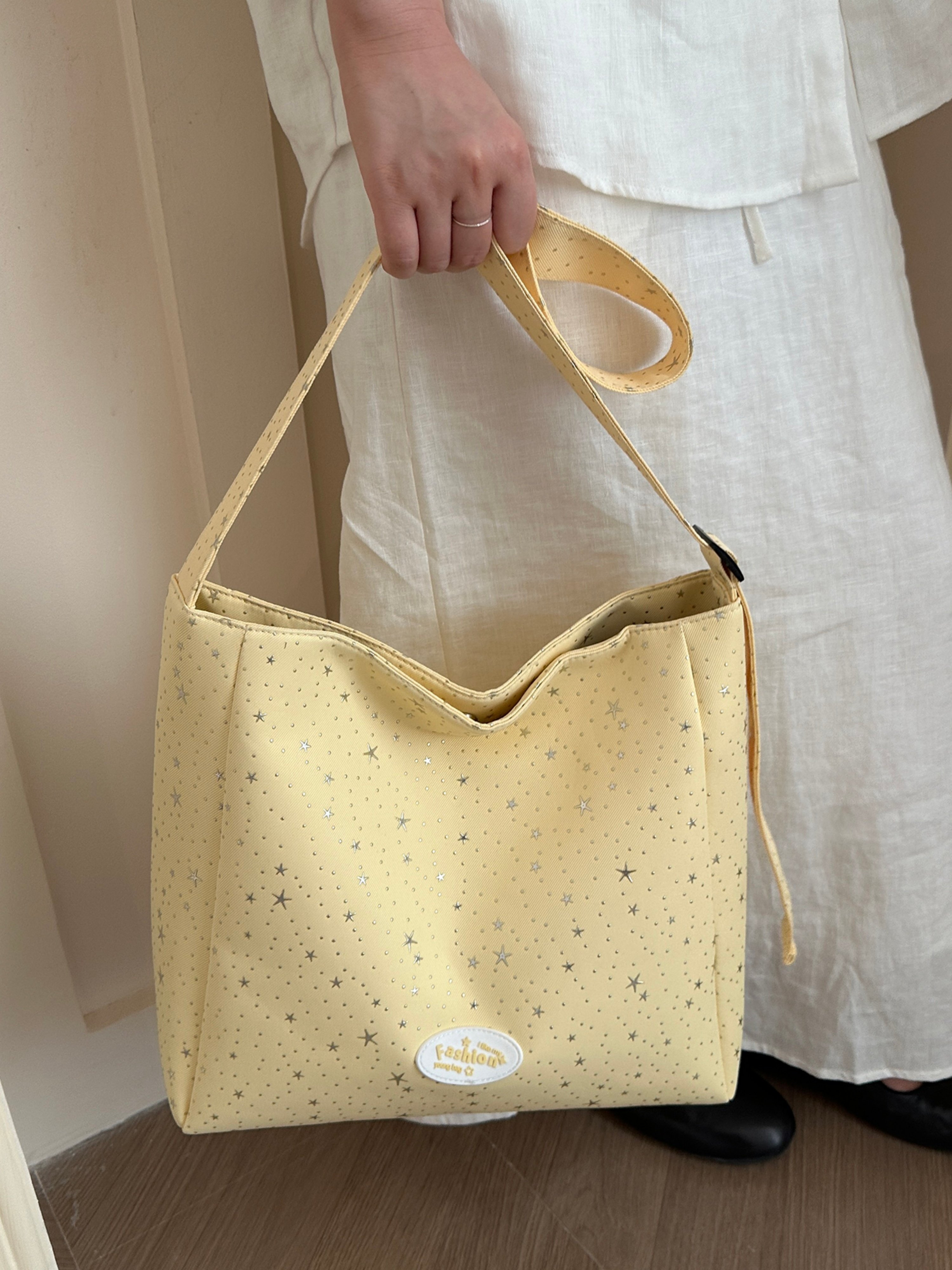 Yellow Printed Shoulder Bag with Zip