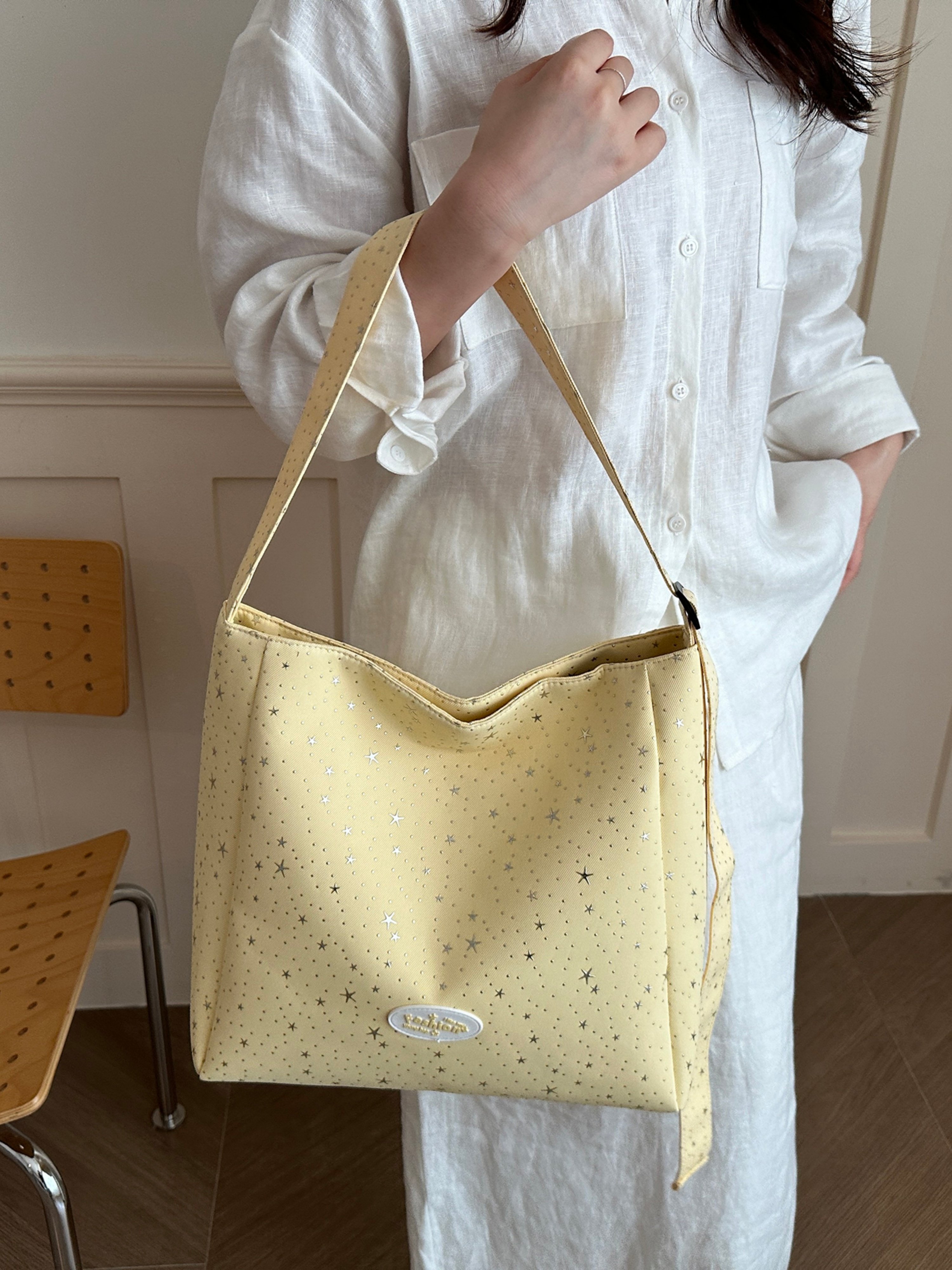 Yellow Printed Shoulder Bag with Zip