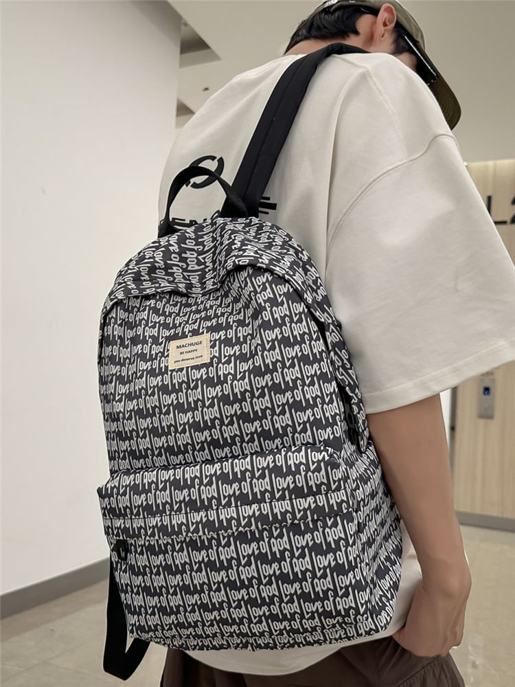 Men Black Love of God Pattern Backpack 
