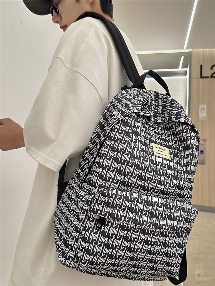 Men Black Love of God Pattern Backpack 