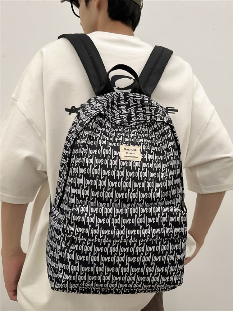 Men Black Love of God Pattern Backpack 