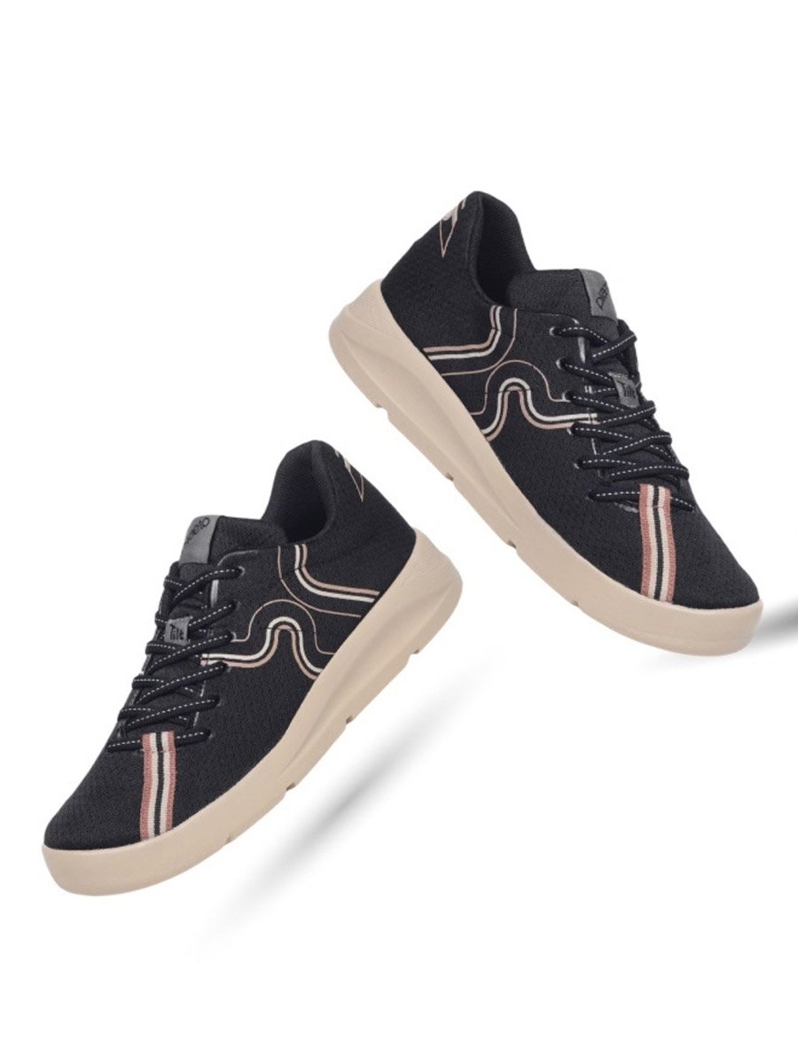 Womens Black and Beige Casual Sneakers