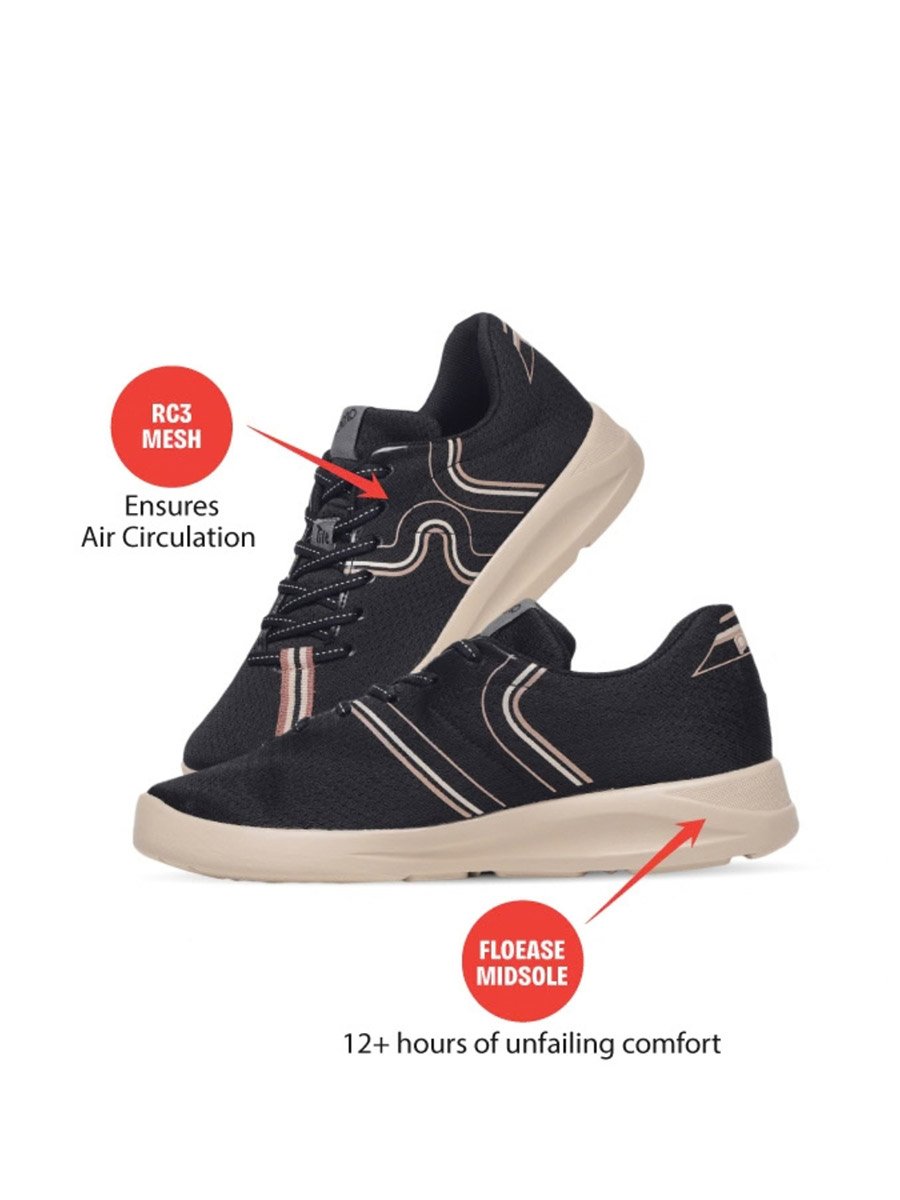 Womens Black and Beige Casual Sneakers