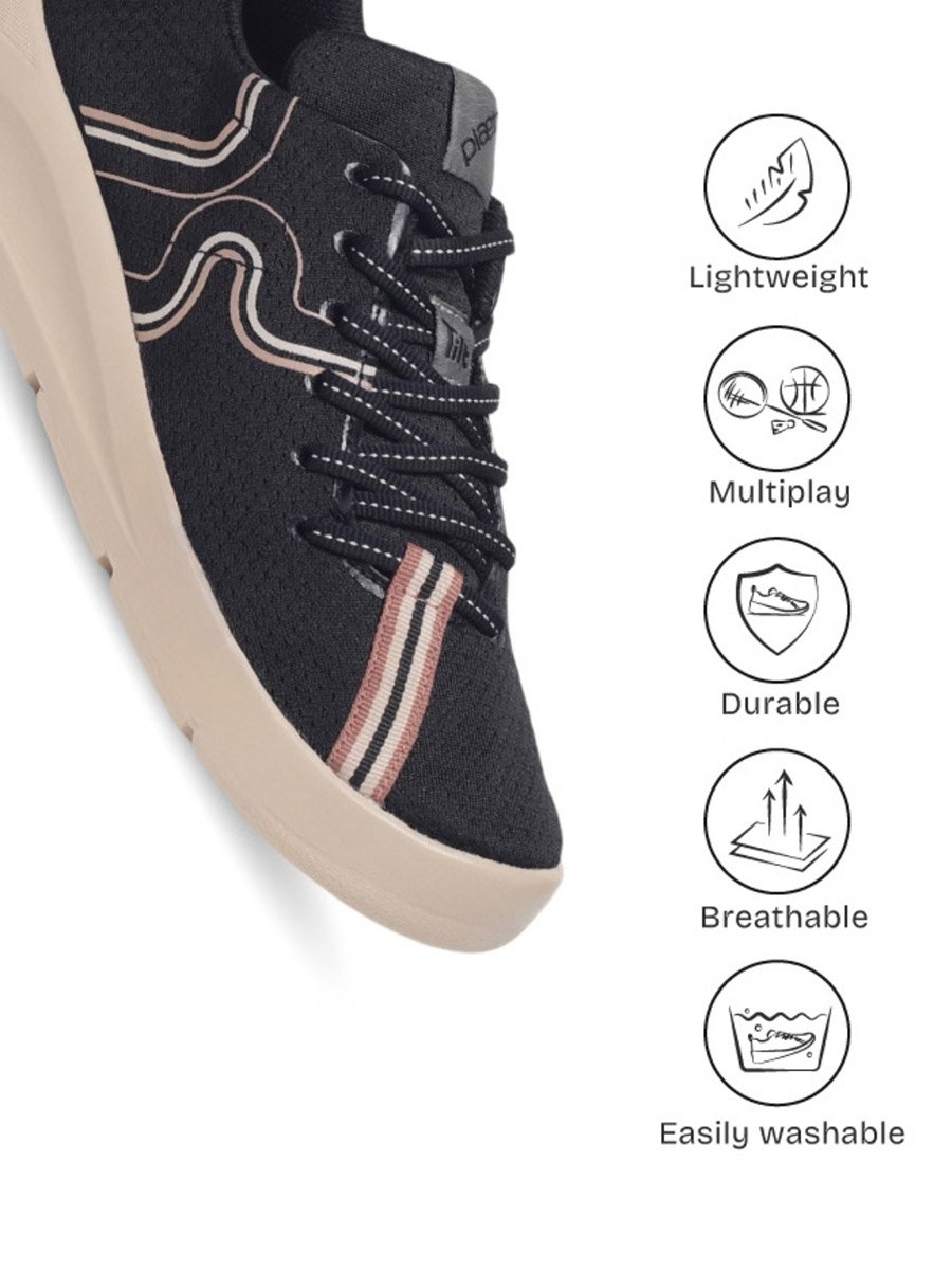 Womens Black and Beige Casual Sneakers