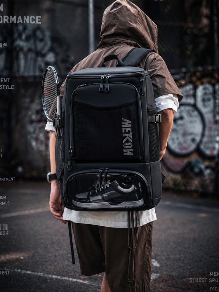 Men Black Backpack with Shoe Compartment