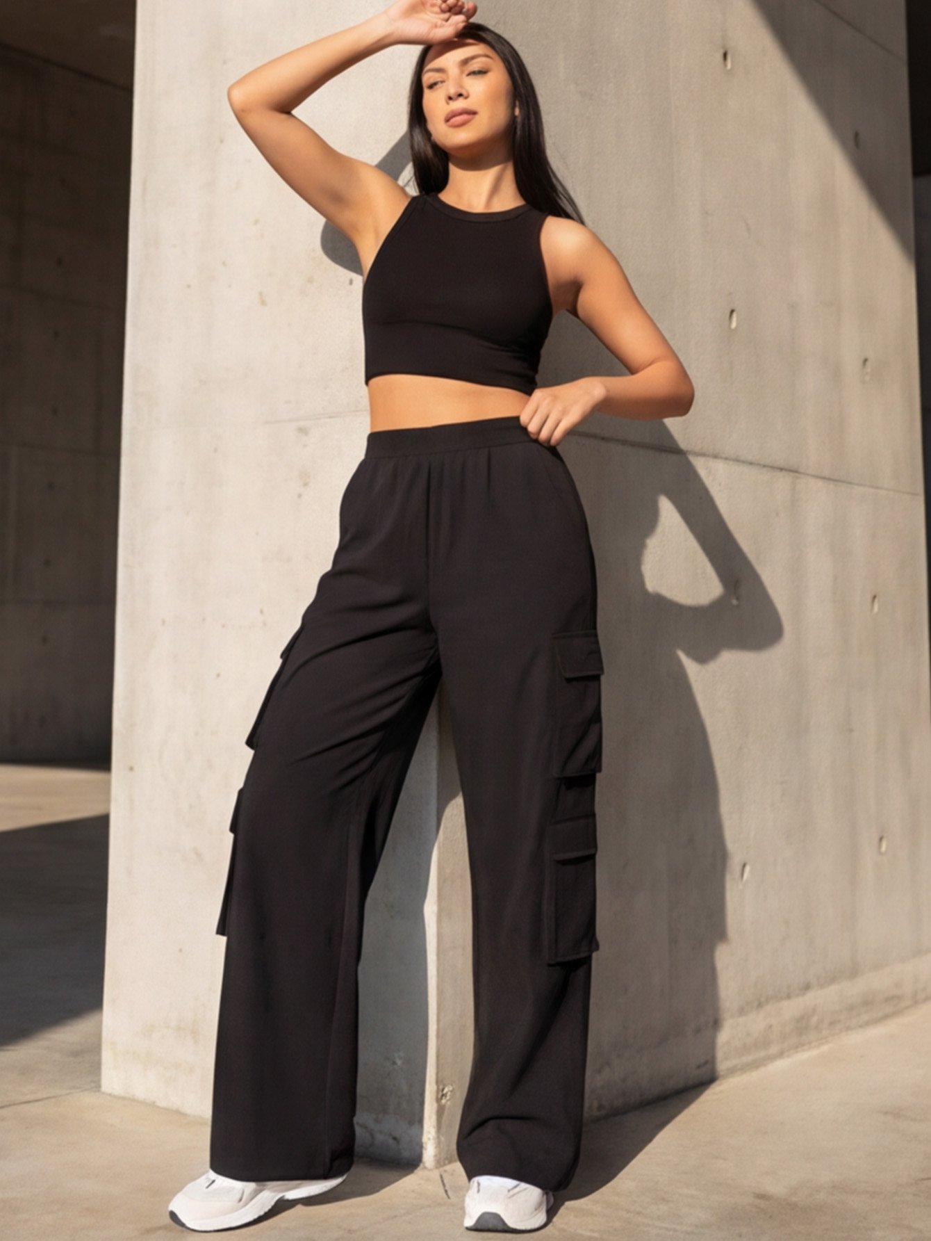 Black Wide-Leg Cargo Pants