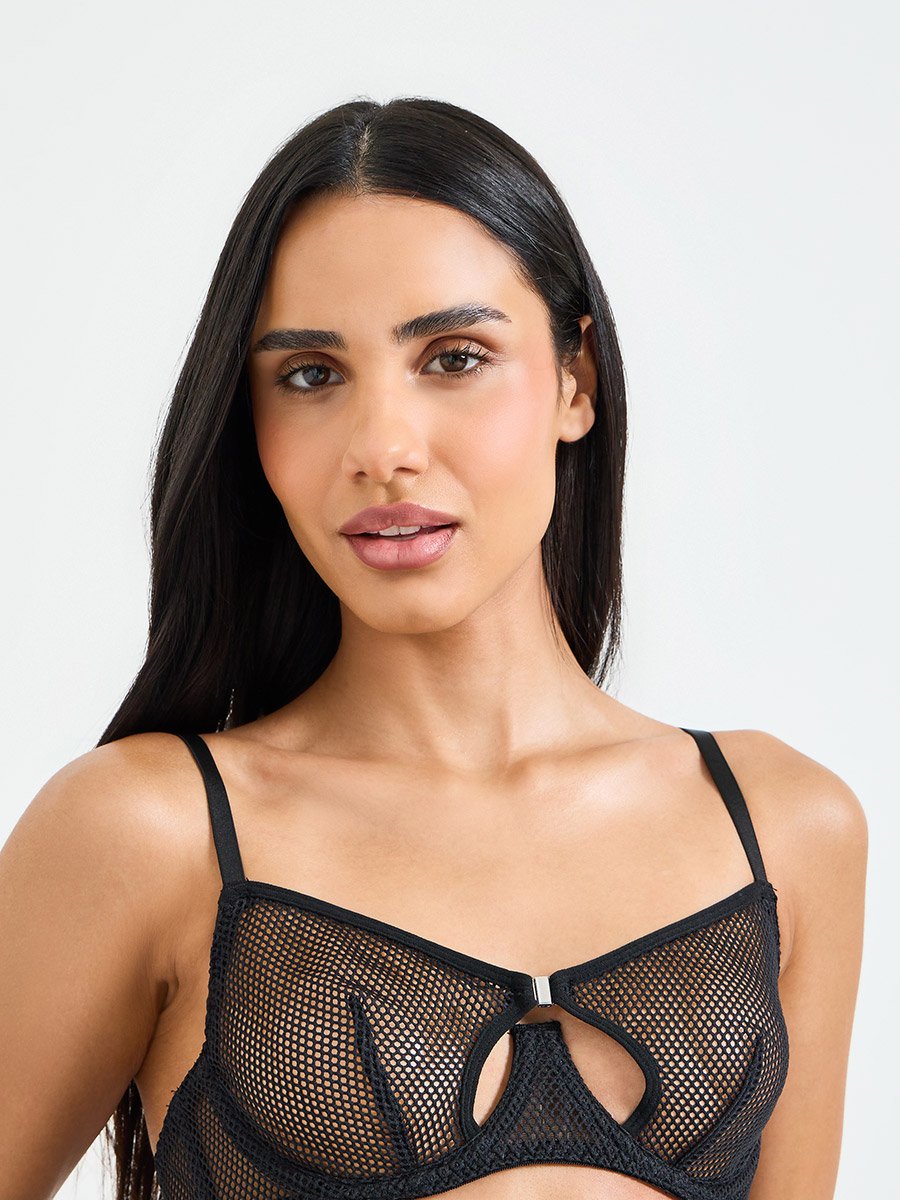 Black Mesh Bralette and Thong Lingerie Set