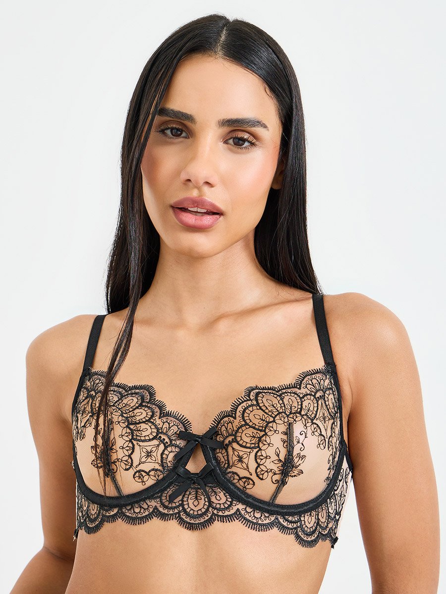 Black Lace Bralette and Thong Lingerie Set