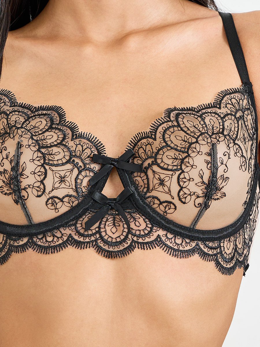 Black Lace Bralette and Thong Lingerie Set