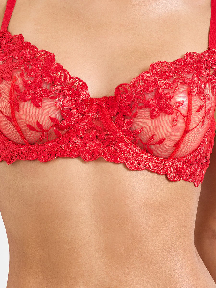 Red Embroidered Bralette and Thong Lingerie Set