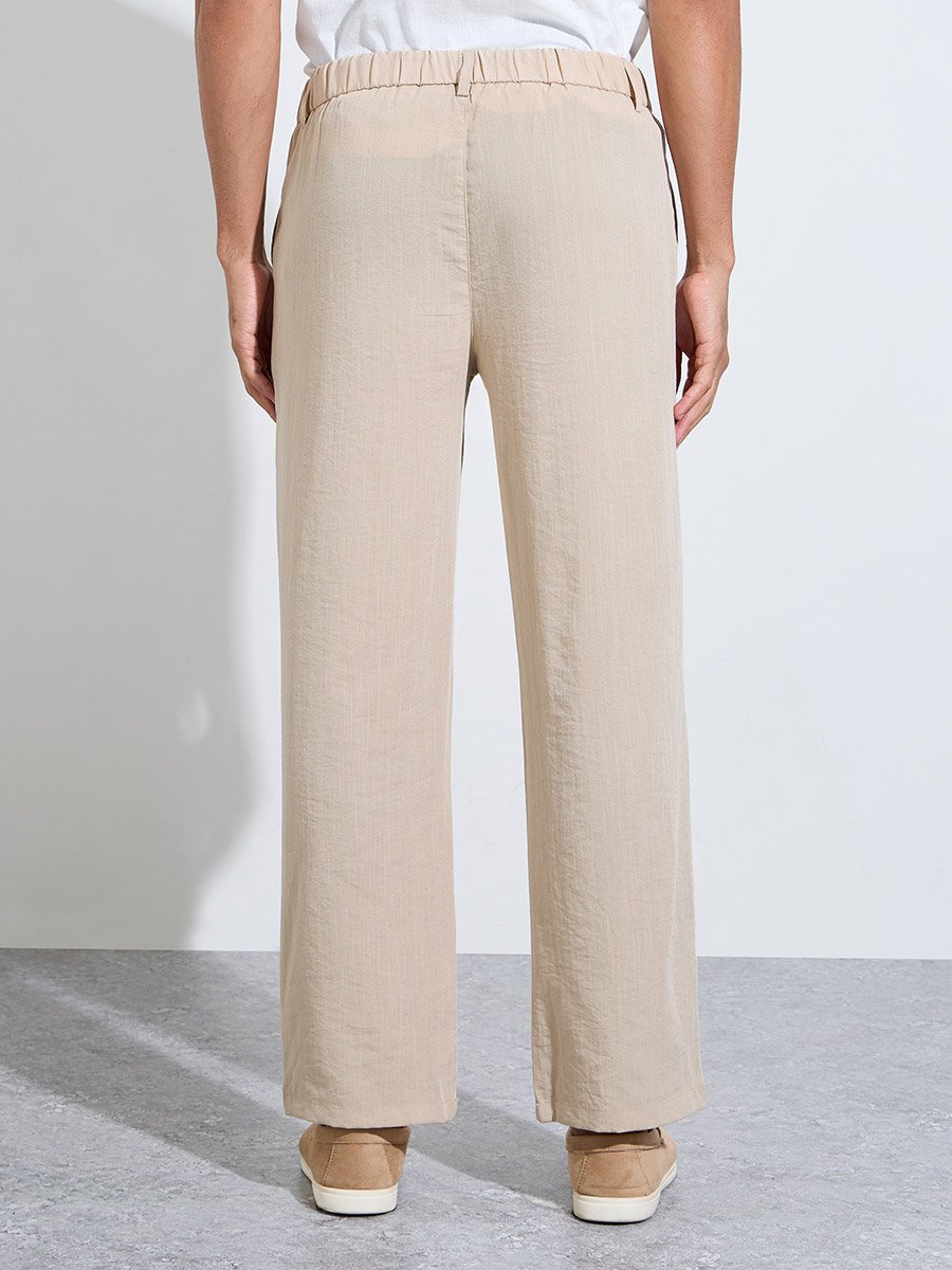 Men Plain Cotton Pants with Elastic Drawstring Waist