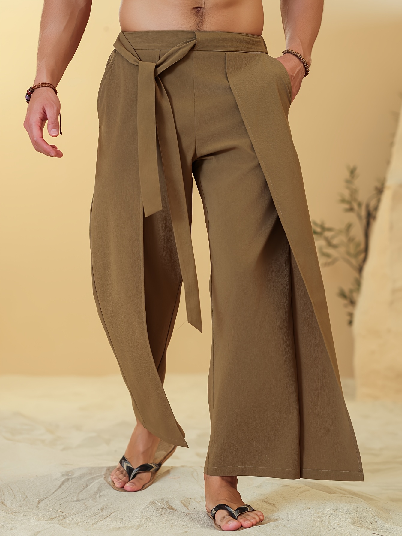Men Khaki Beach Relaxed Fit Trousers