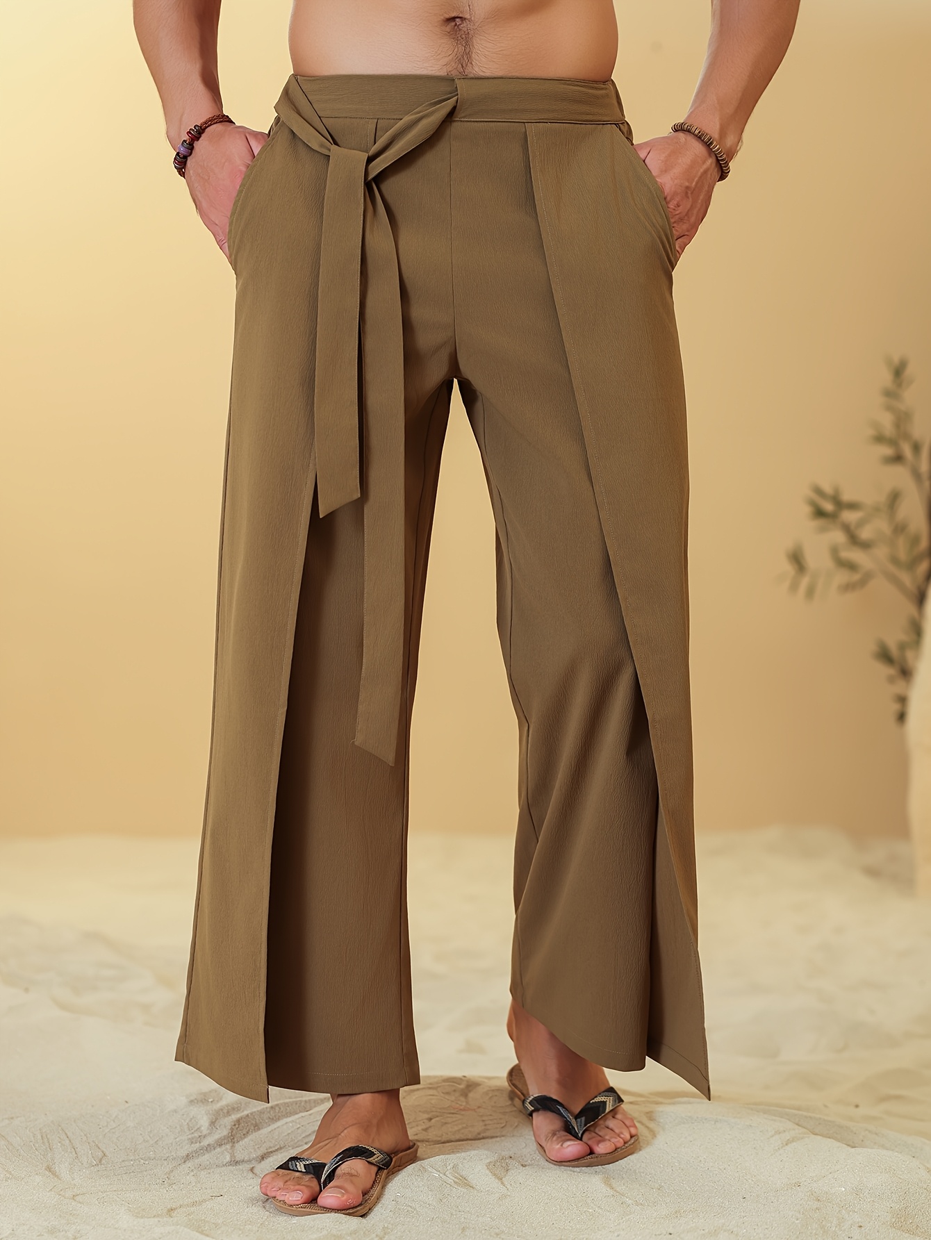 Men Khaki Beach Relaxed Fit Trousers