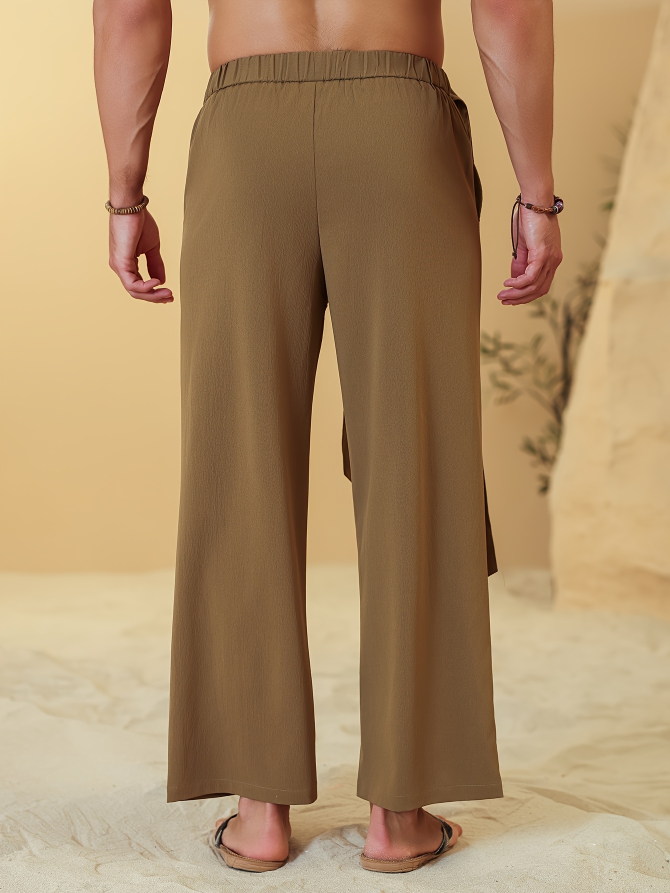 Men Khaki Beach Relaxed Fit Trousers