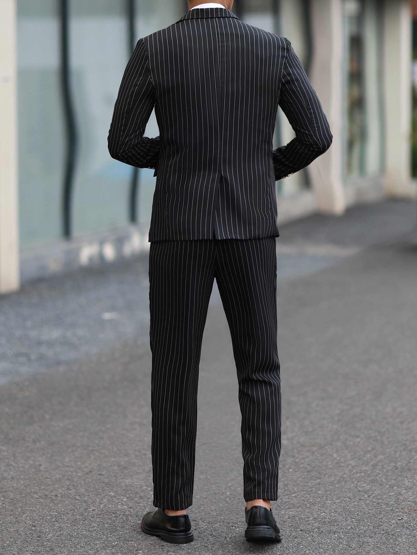 Black Pinstripe Double-Breasted Blazer and Trousers Co-Ords