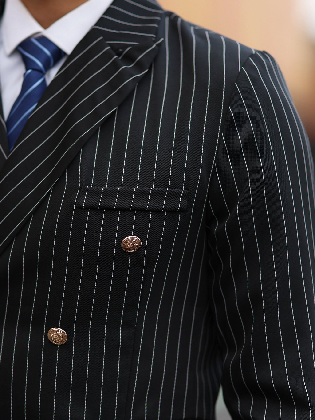 Black Pinstripe Double-Breasted Blazer and Trousers Co-Ords