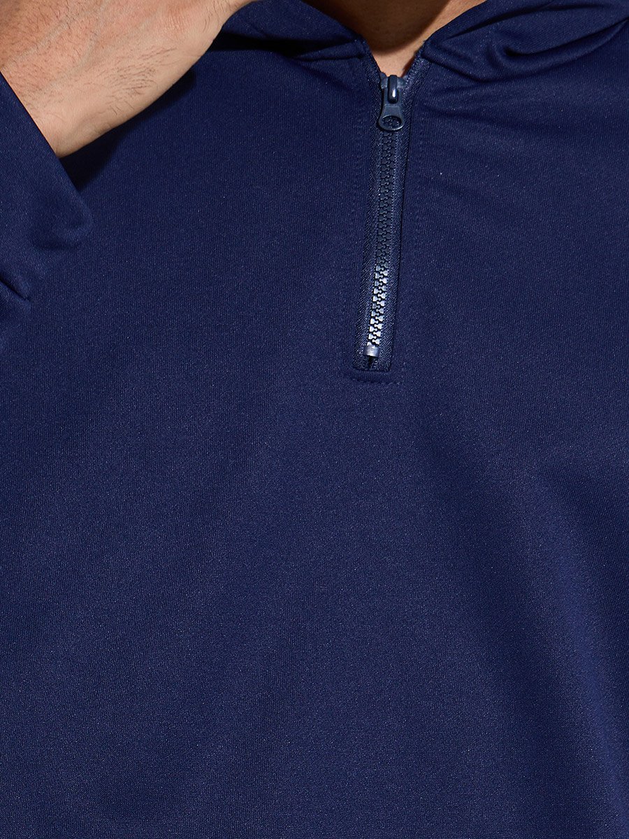 Men Navy Blue Plain Long Sleeve Hoodie and Joggers Co-Ords