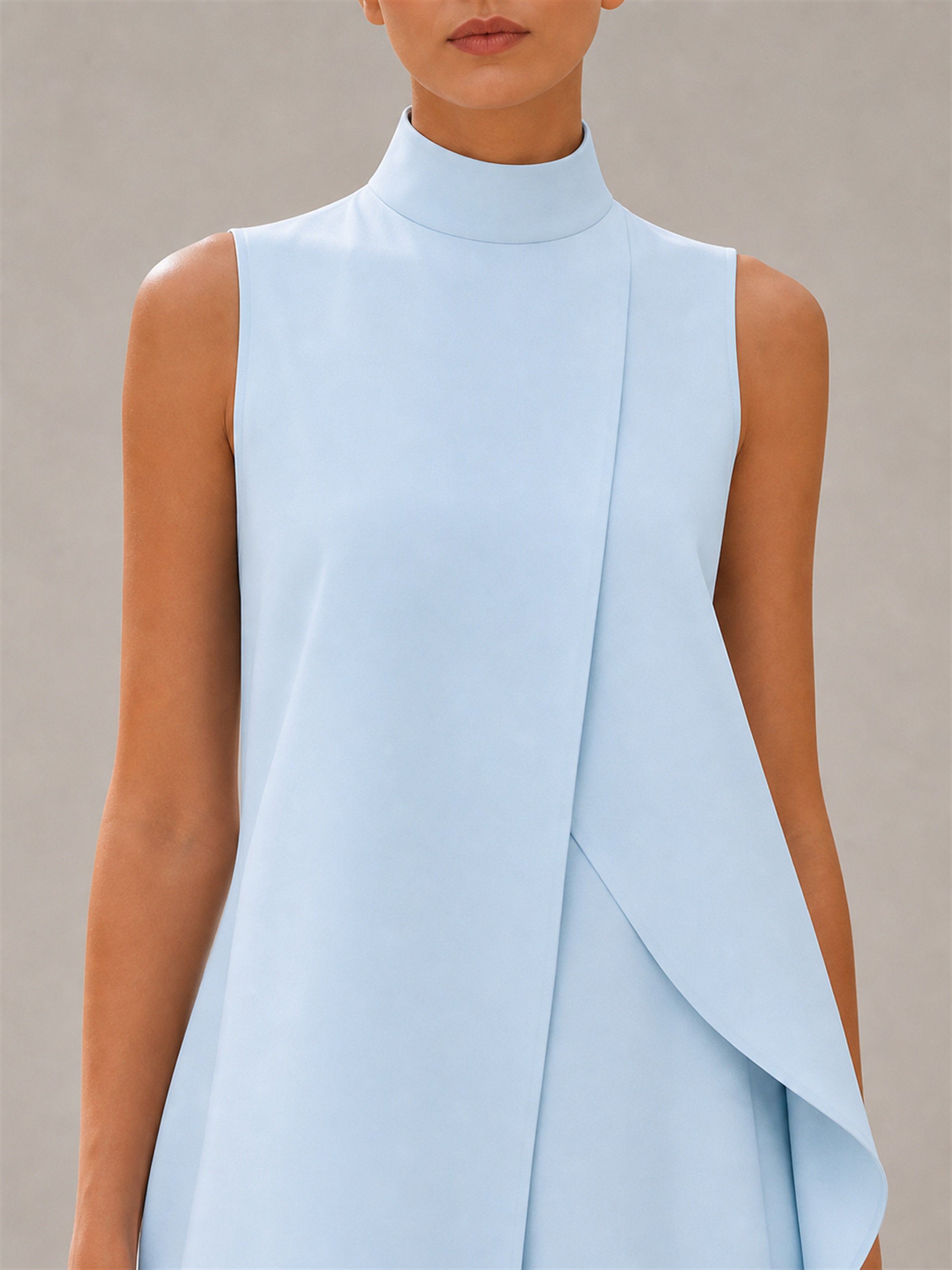Light Blue Asymmetric Sleeveless Top and Wide Leg Trousers Set