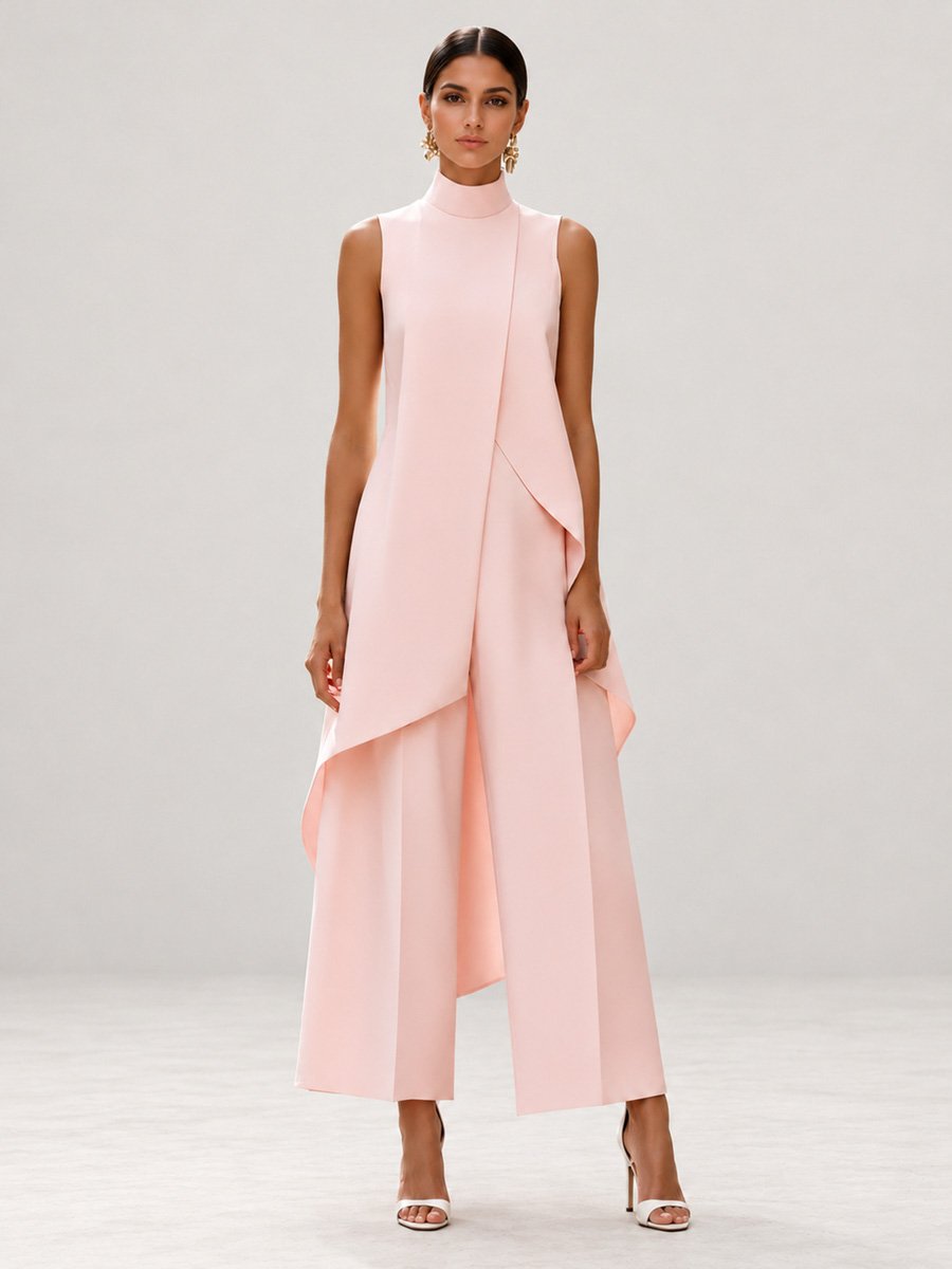 Pink Wide-Leg Trousers and Mock Neck Top Co-ord Set