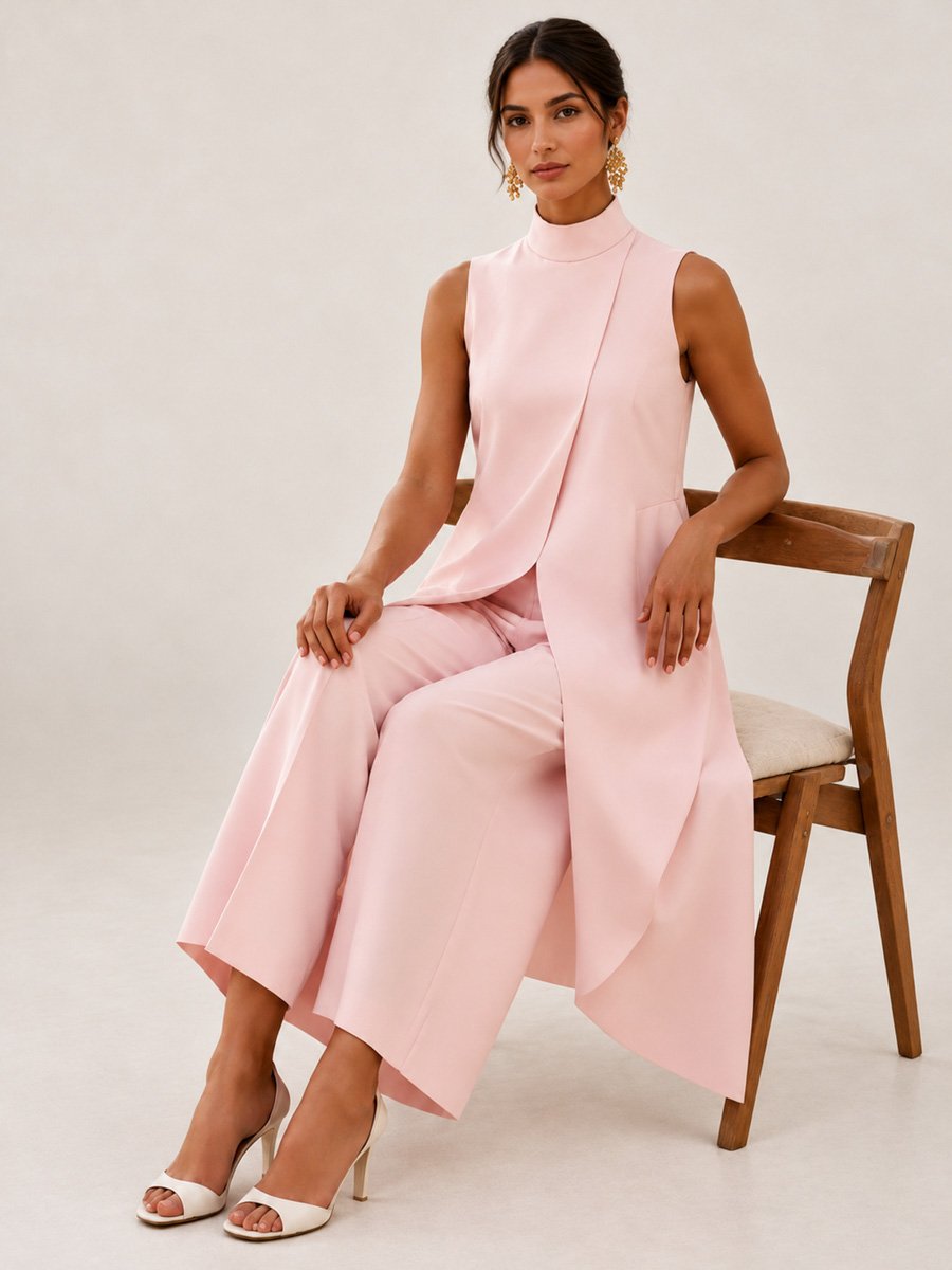 Pink Wide-Leg Trousers and Mock Neck Top Co-ord Set