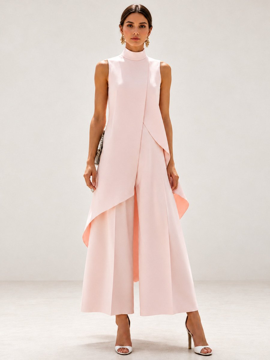 Pink Wide-Leg Trousers and Mock Neck Top Co-ord Set