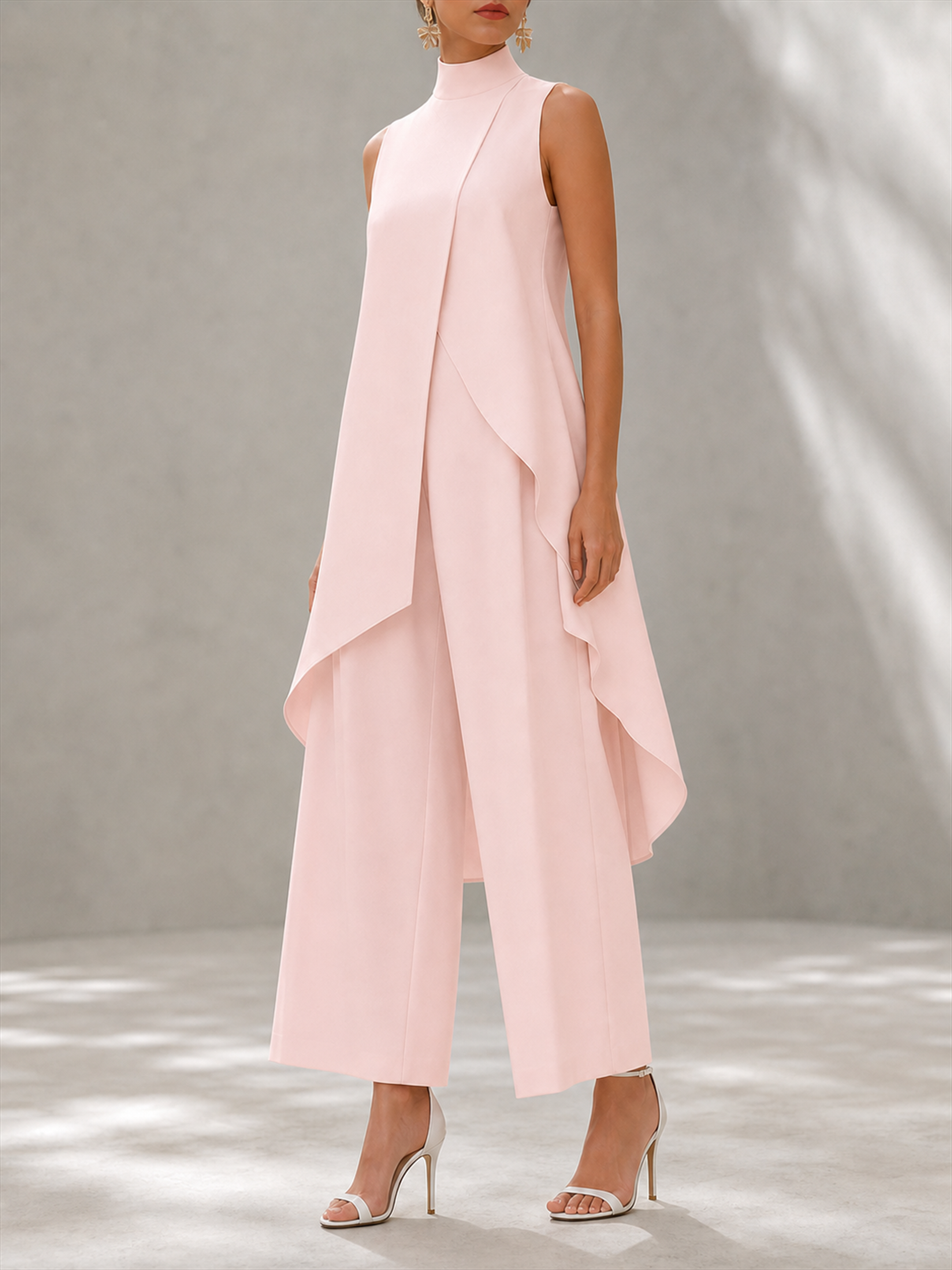 Pink Wide-Leg Trousers and Mock Neck Top Co-ord Set