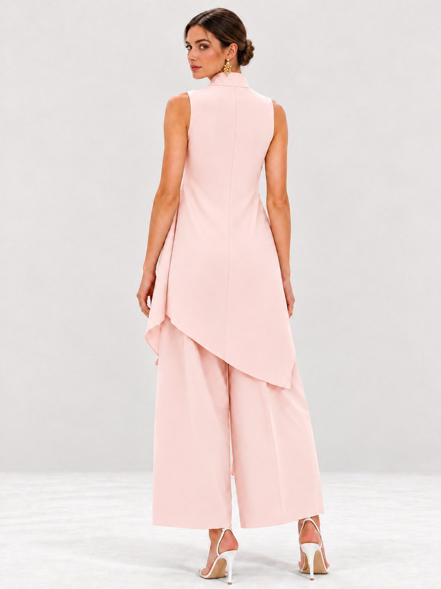 Pink Wide-Leg Trousers and Mock Neck Top Co-ord Set