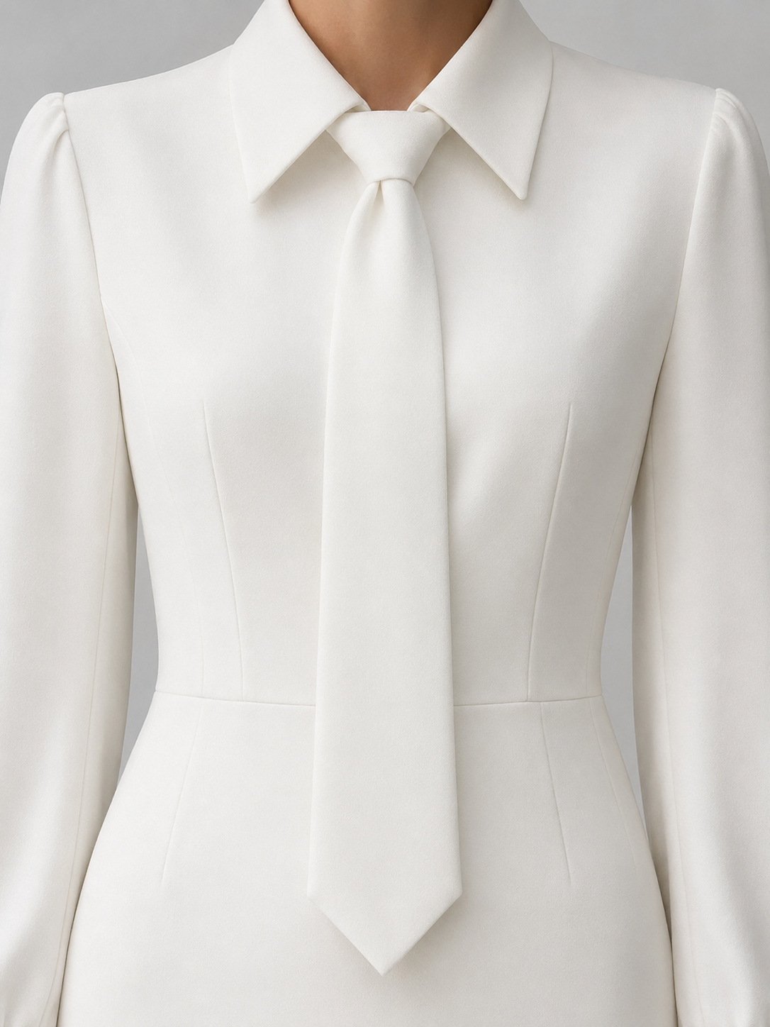 White Sheath Dress with Tie Detail and Long Sleeves