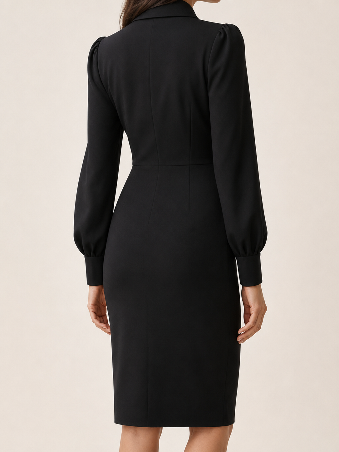 Black Sheath Dress with Tie Detail and Long Sleeves