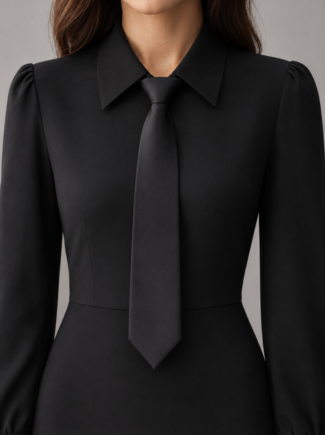 Black Sheath Dress with Tie Detail and Long Sleeves