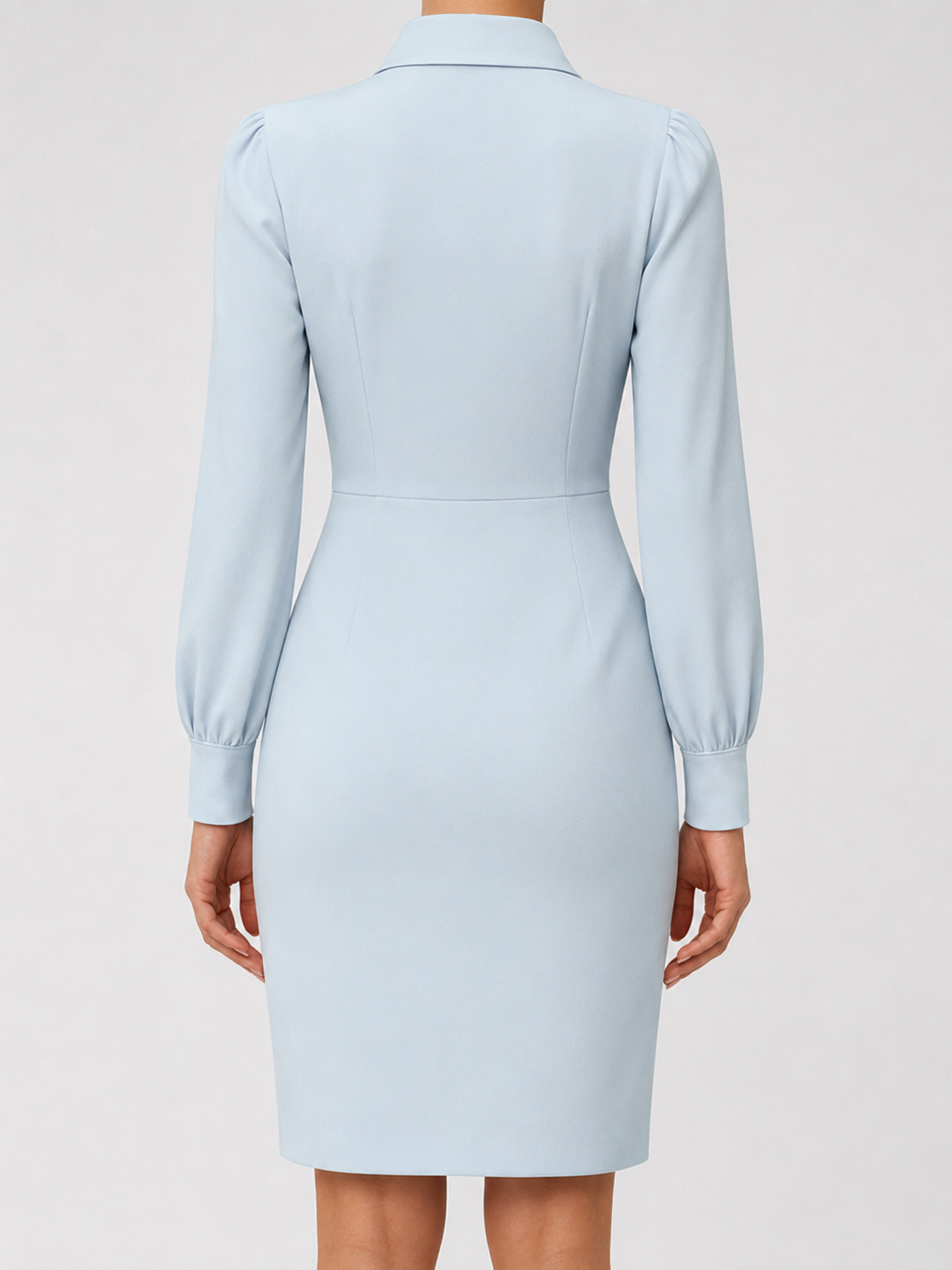 Light Blue Sheath Dress with Tie Collar