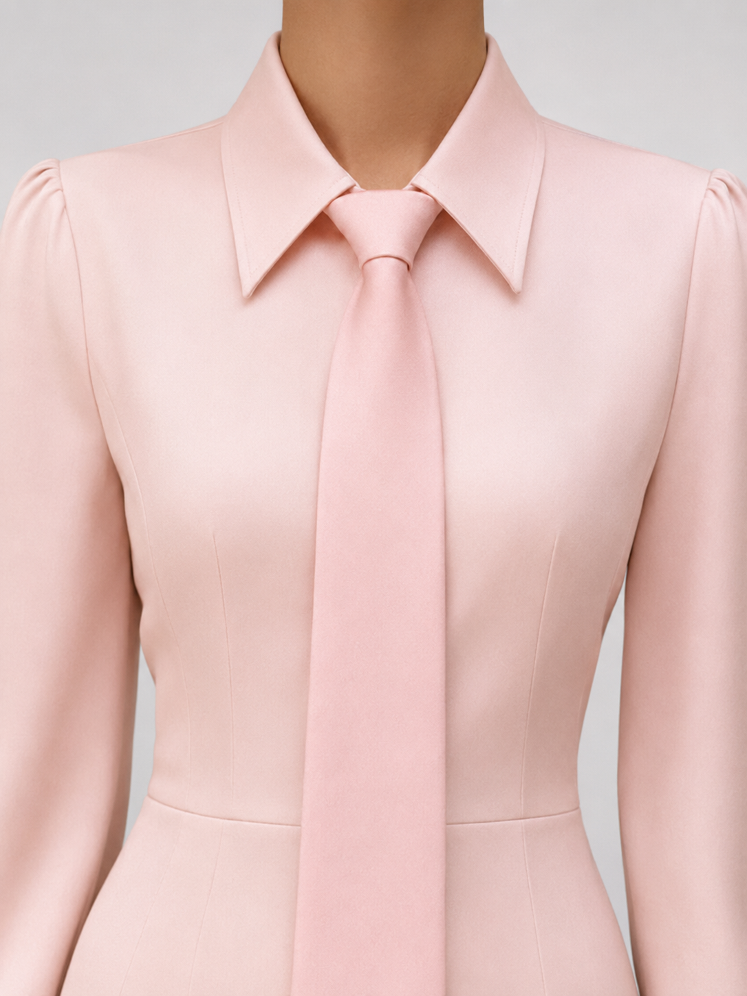 Pink Sheath Dress with Tie Detail and Long Sleeves
