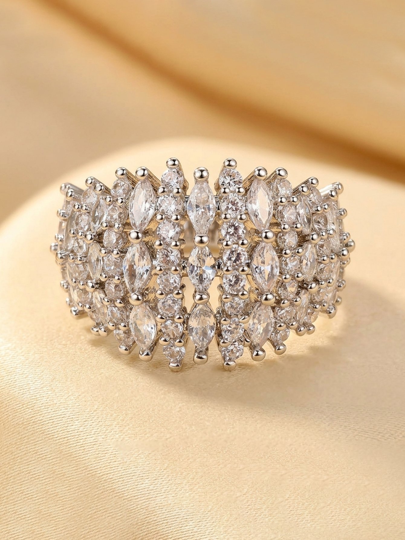 Silver Marquise and Round Zirconia Ring